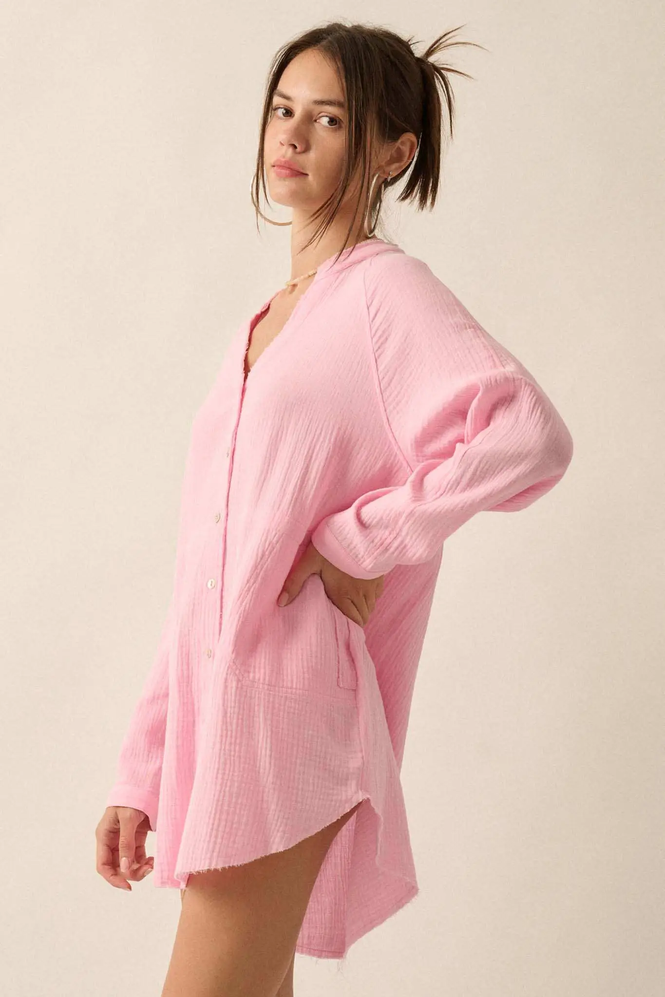Sunday Vibes Crinkle Cotton Mini Shirt Dress - Image 9