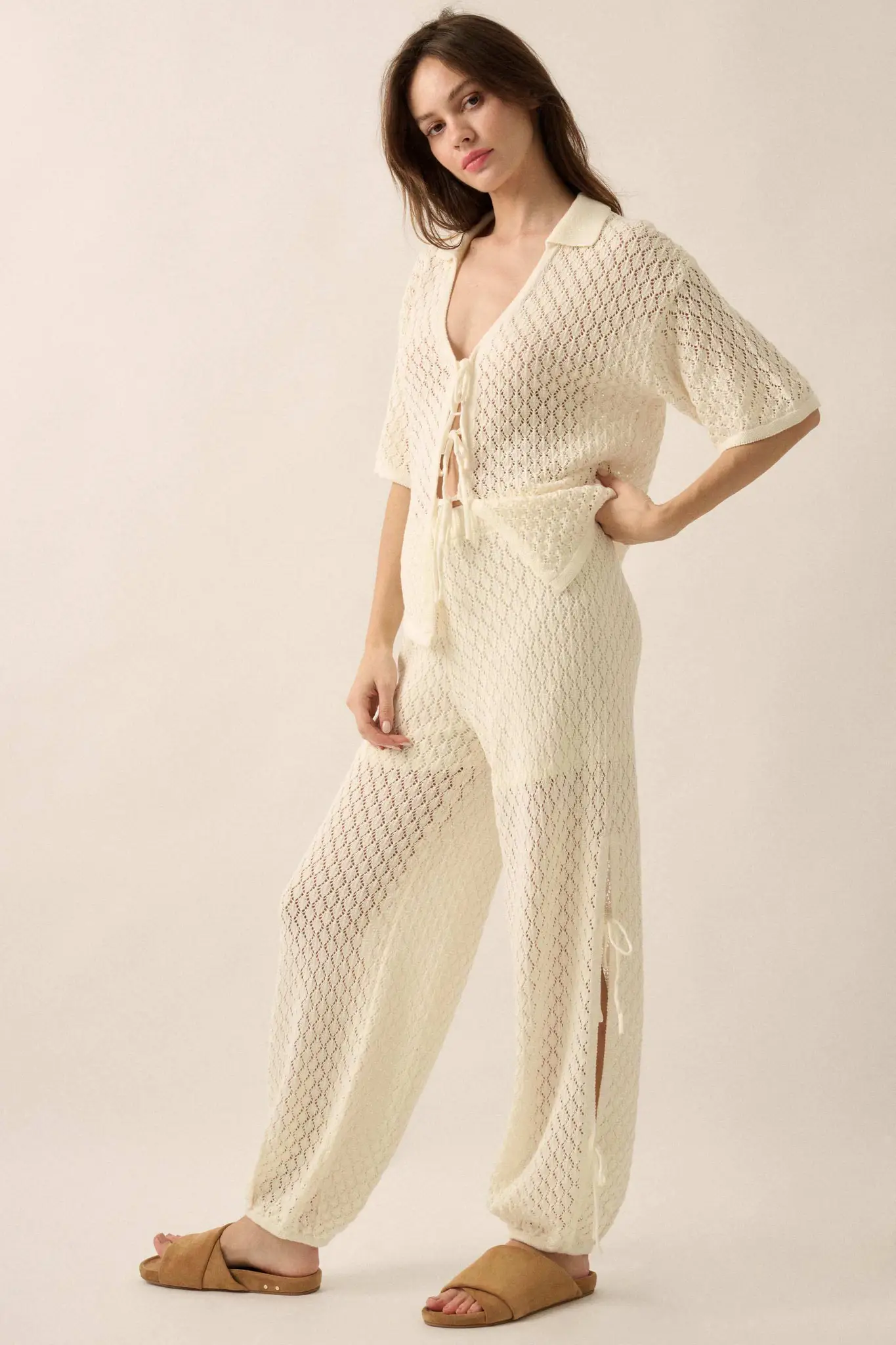 Sunlit Coast Crochet Knit Side-Tie Pants - Image 8