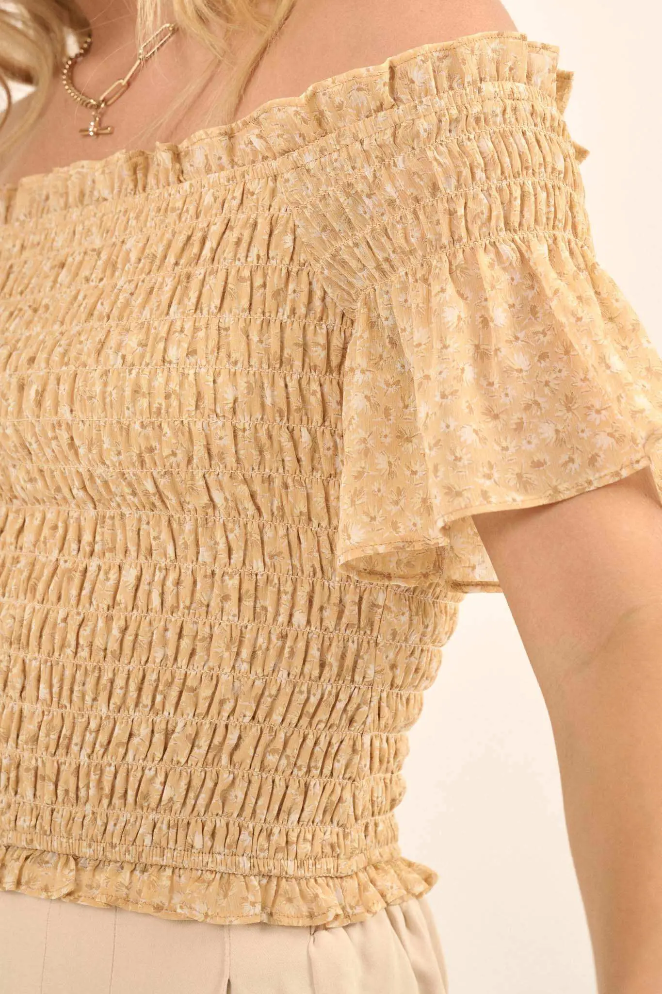 Sunlit Glade Smocked Floral Off-Shoulder Top - Image 9