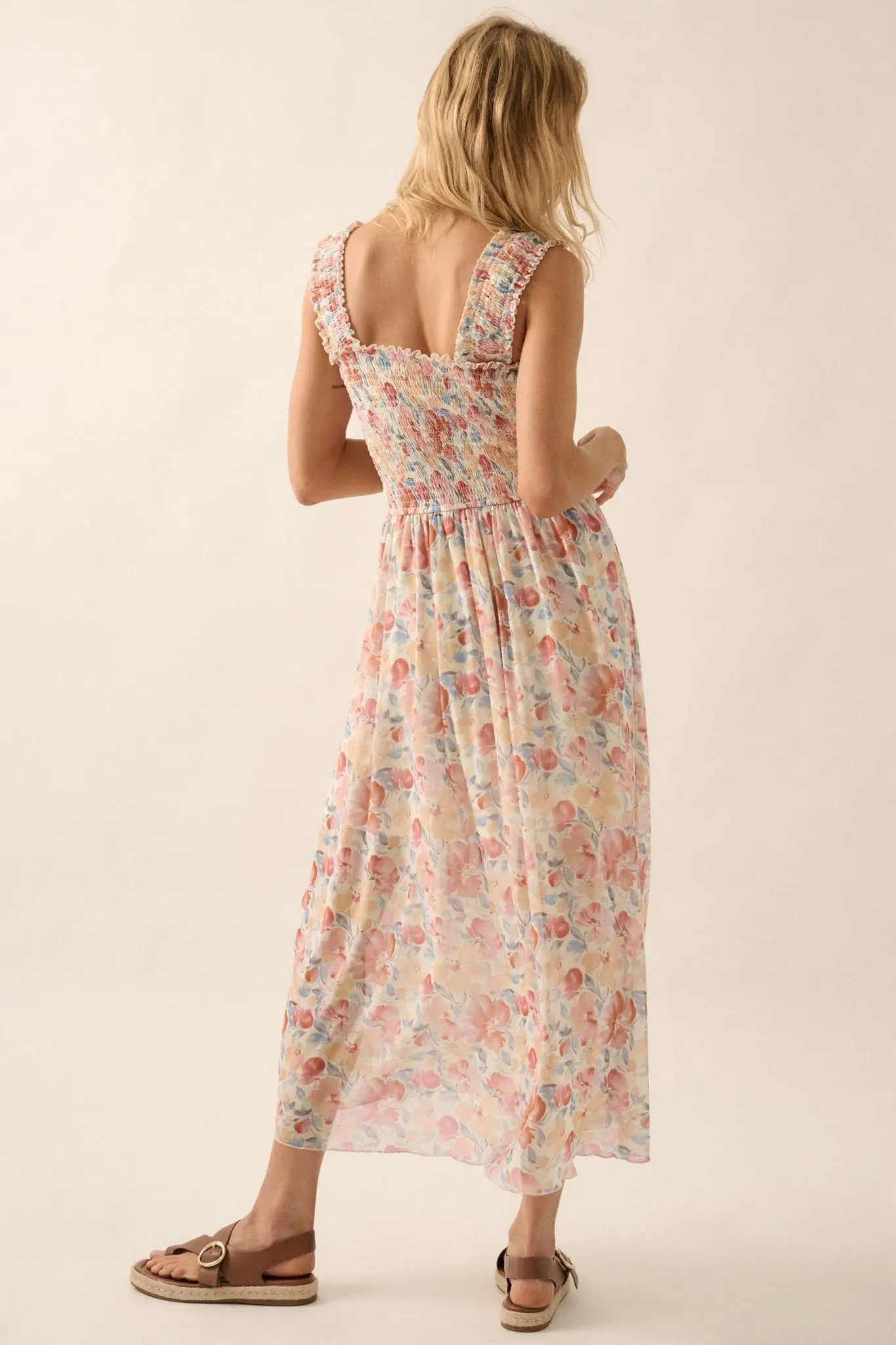 Sunny Day Bouquet Smocked Floral Mesh Maxi Dress - Image 2