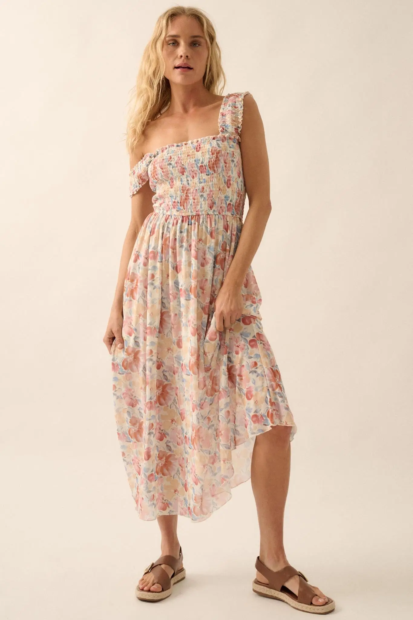 Sunny Day Bouquet Smocked Floral Mesh Maxi Dress - Image 4