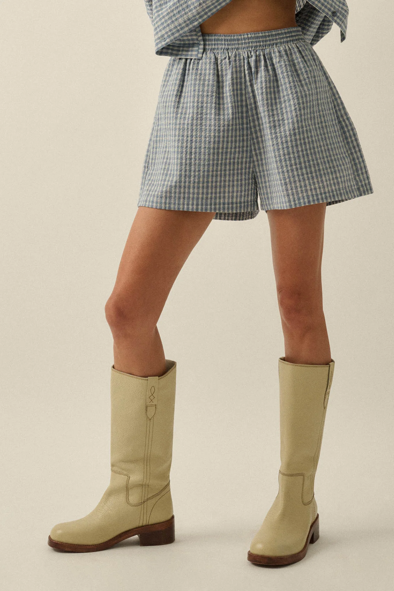 Sunny Sunday Plaid Seersucker Pleated Shorts - Image 12