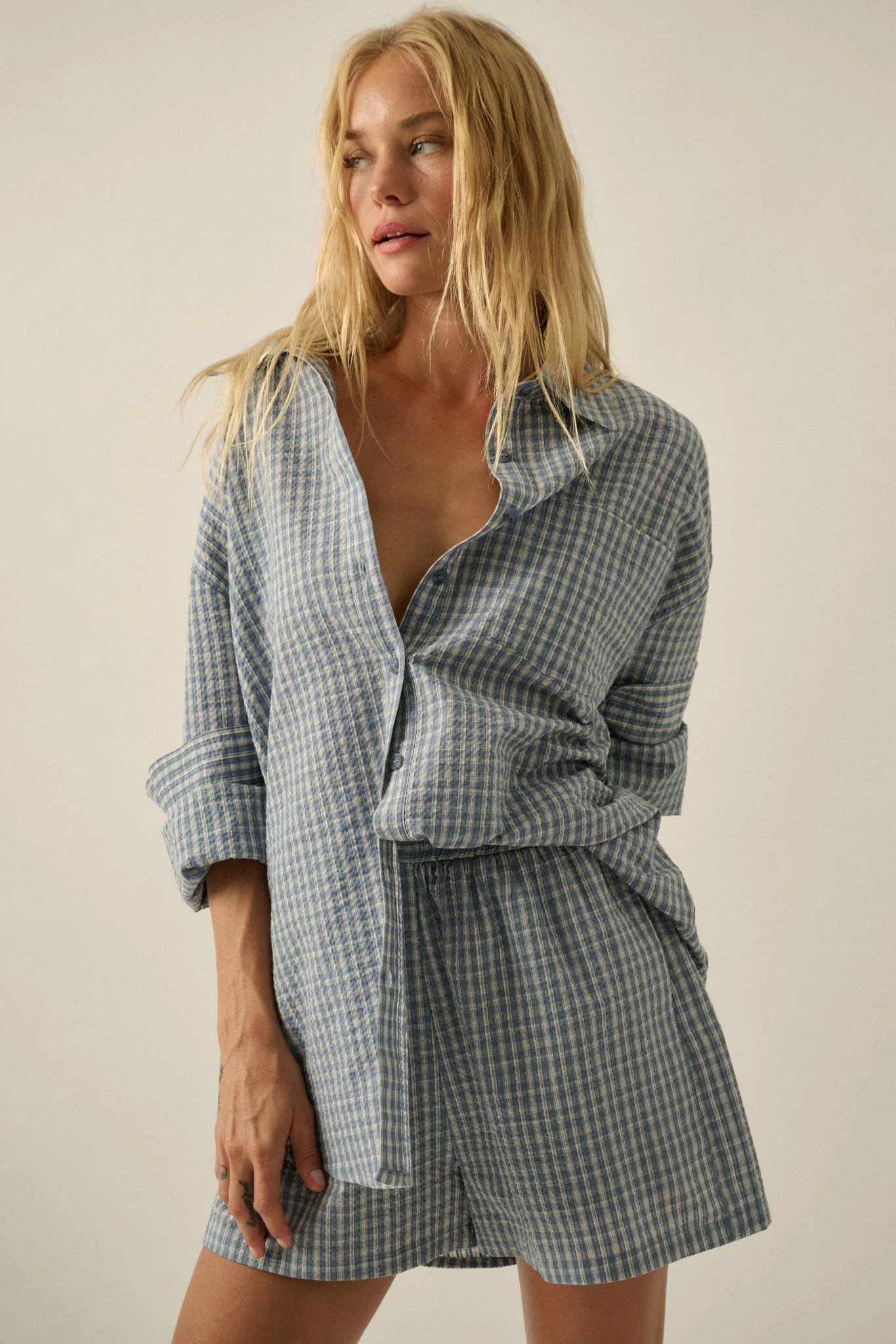 Sunny Sunday Plaid Seersucker Pleated Shorts - Image 13