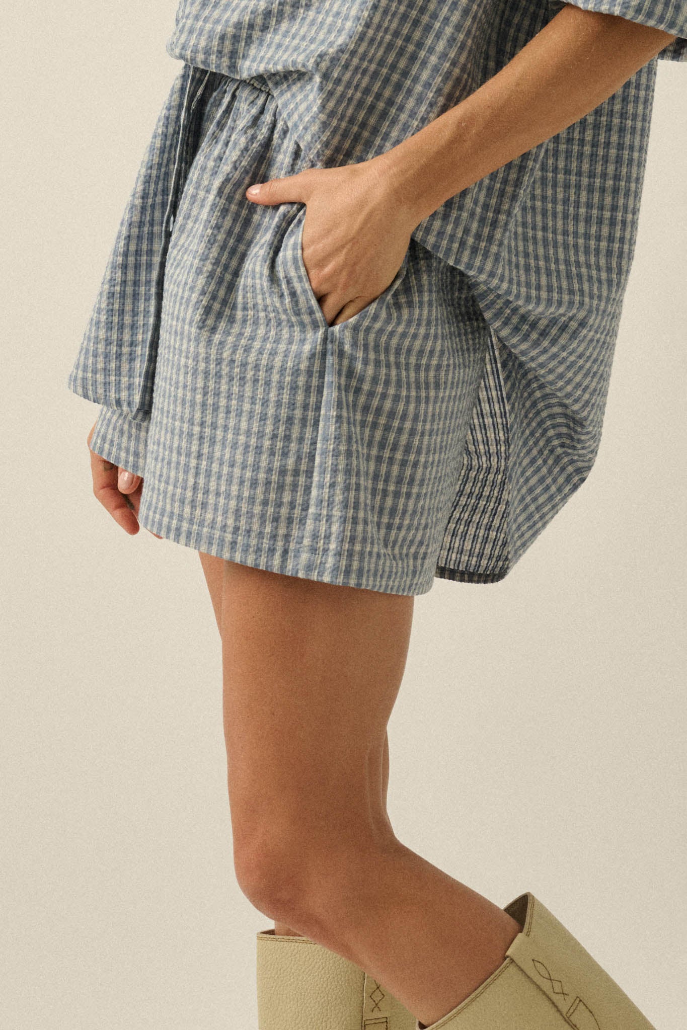 Sunny Sunday Plaid Seersucker Pleated Shorts - Image 14