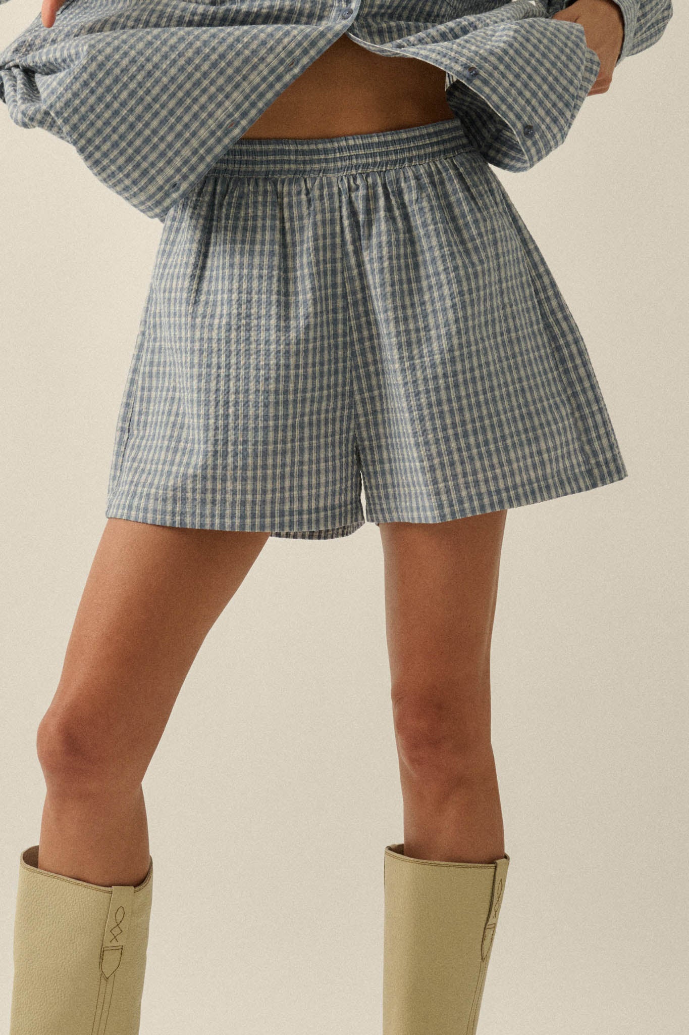 Sunny Sunday Plaid Seersucker Pleated Shorts - Image 15