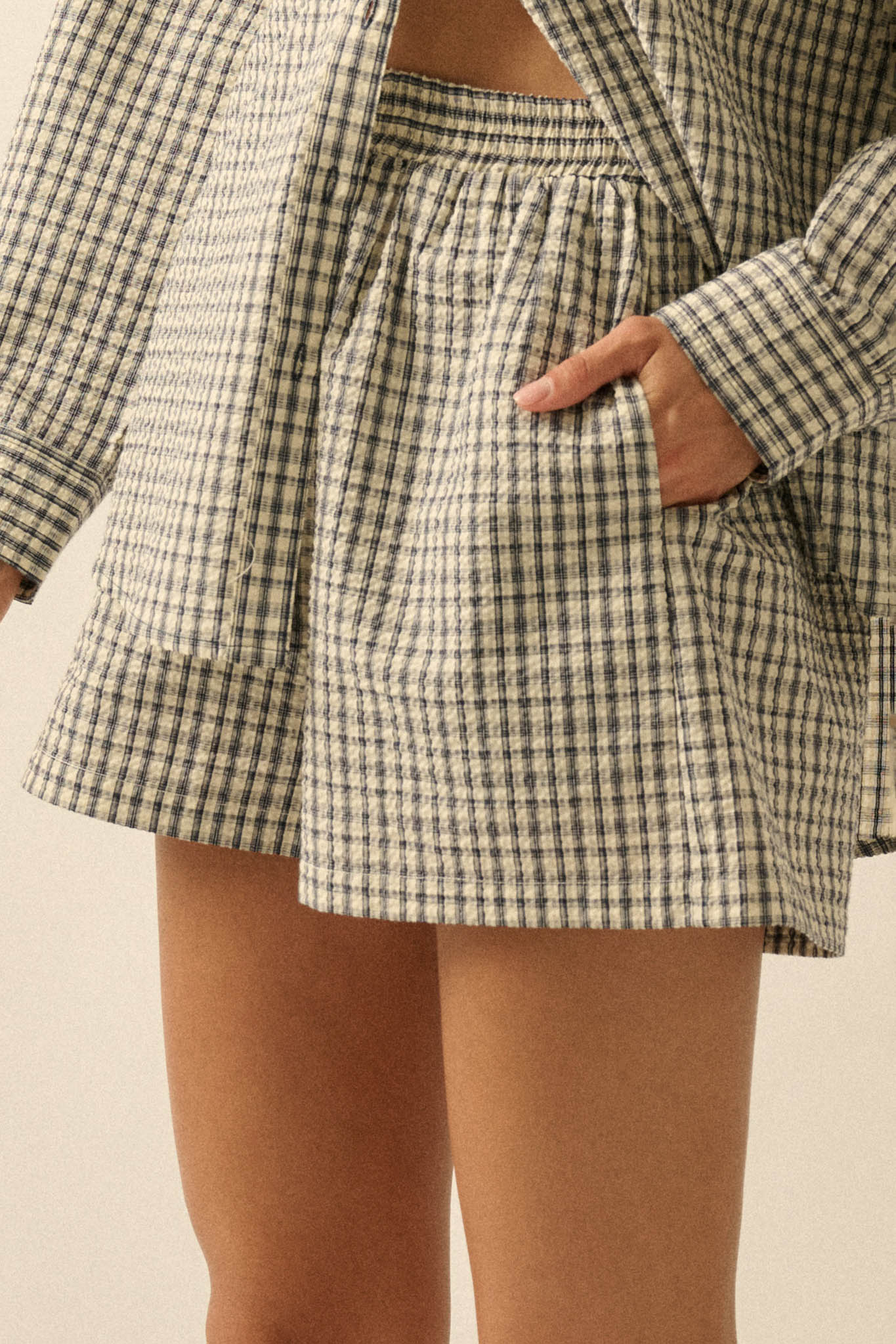 Sunny Sunday Plaid Seersucker Pleated Shorts - Image 6