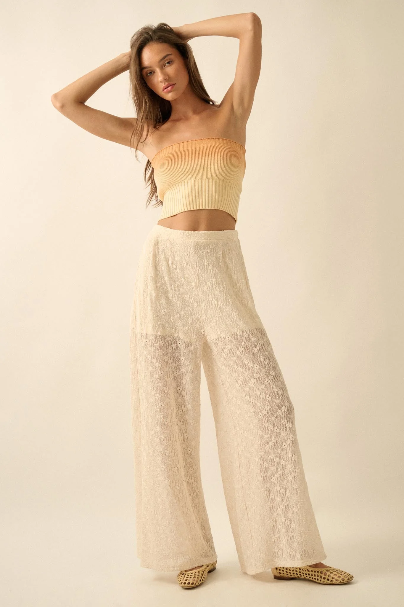 Sweet Breeze Floral Lace Wide-Leg Pants - Image 4