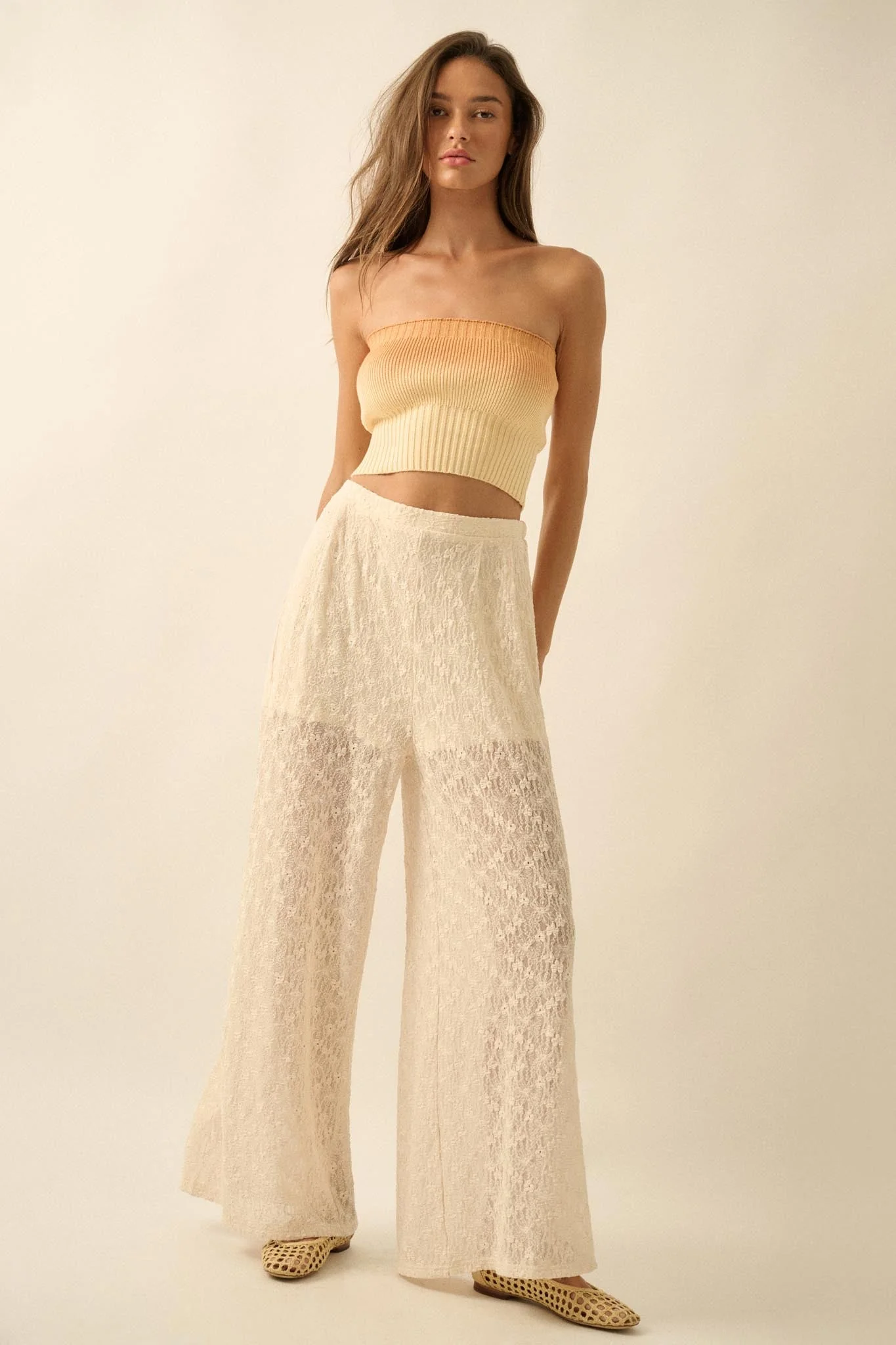 Sweet Breeze Floral Lace Wide-Leg Pants - Image 7
