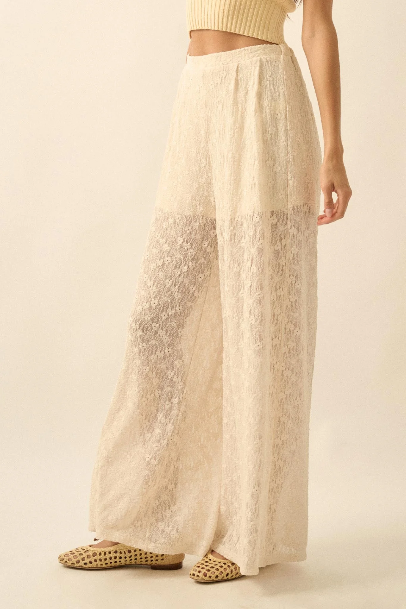 Sweet Breeze Floral Lace Wide-Leg Pants - Image 8