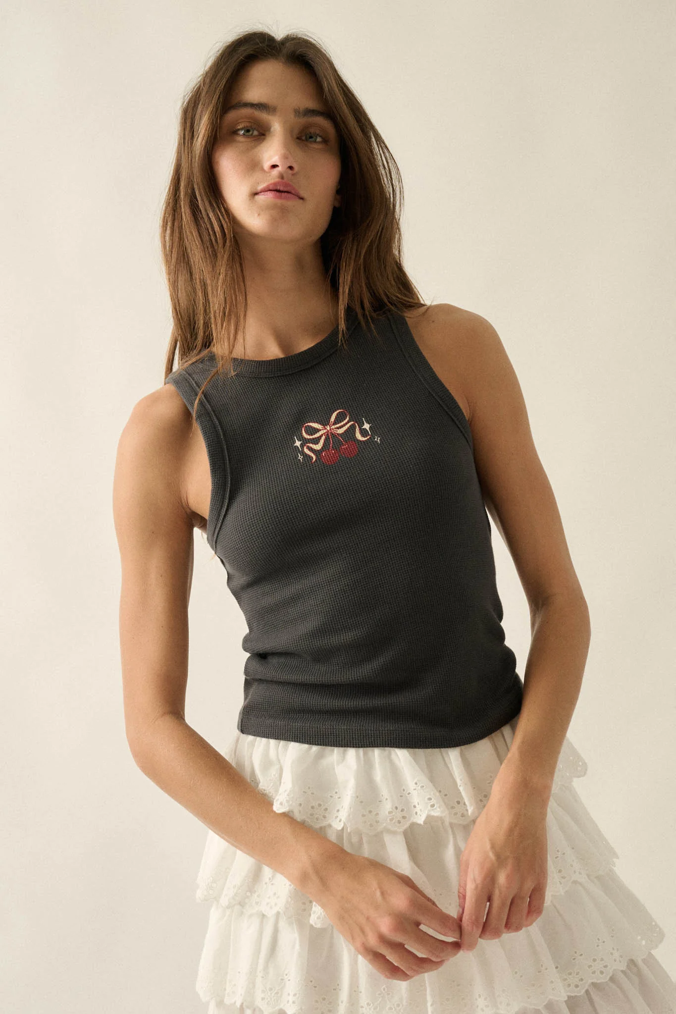 Sweet Cherries Crewneck Thermal Graphic Tank Top - Image 4