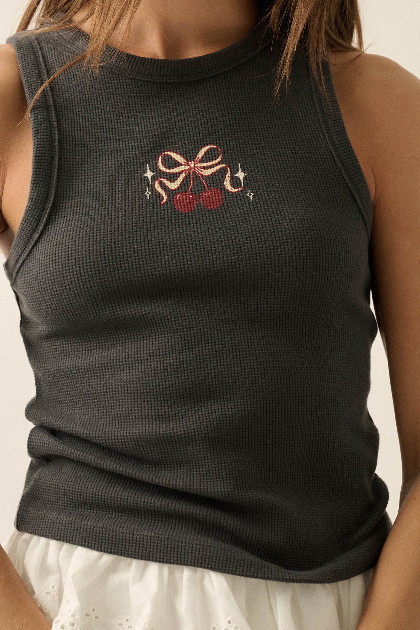 Sweet Cherries Crewneck Thermal Graphic Tank Top - Image 5
