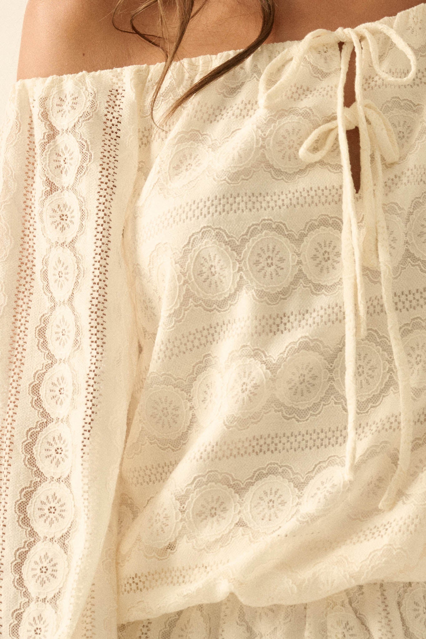 Sweet Daydream Lace Off-Shoulder Long-Sleeve Romper - Image 2