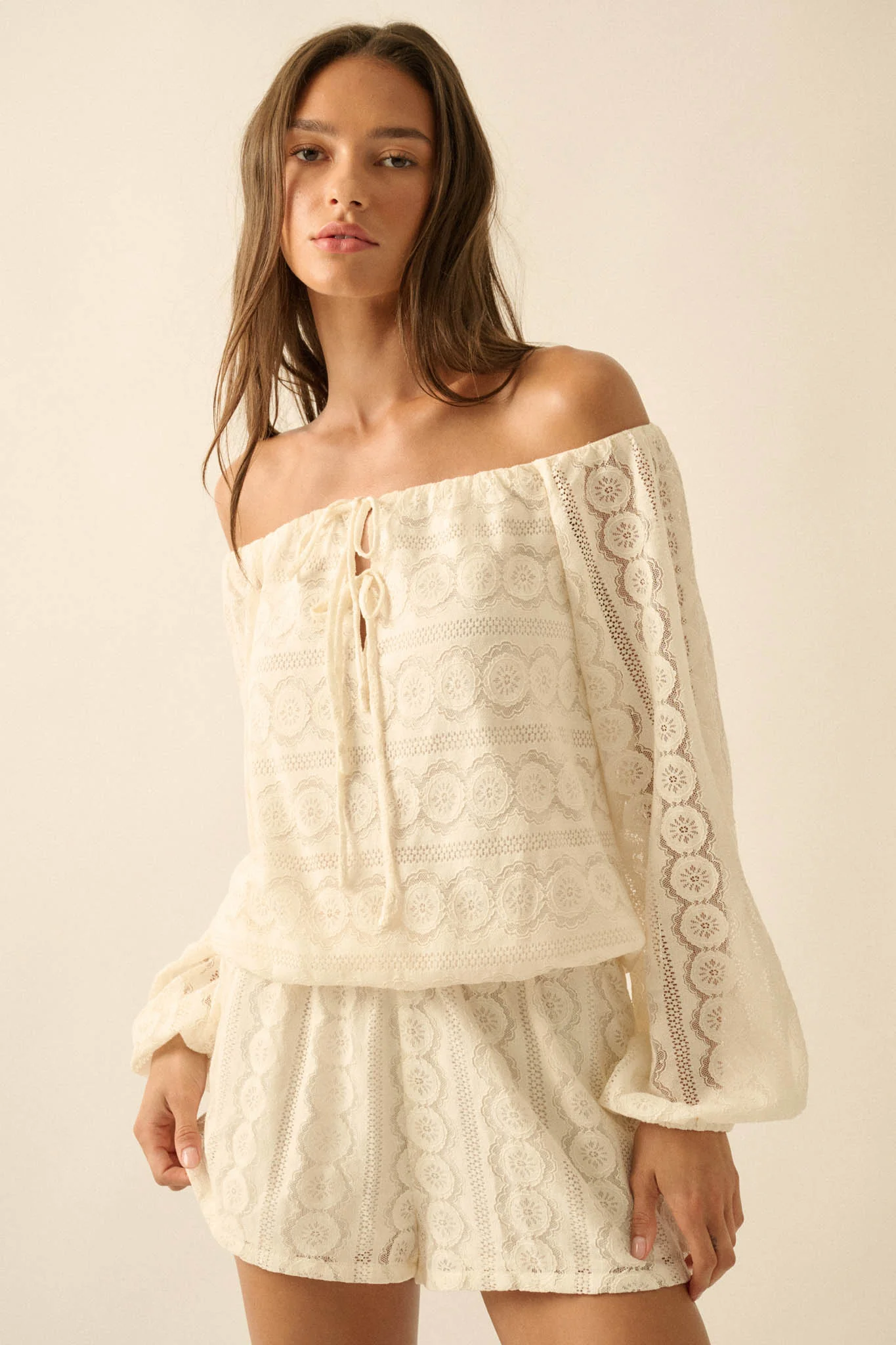 Sweet Daydream Lace Off-Shoulder Long-Sleeve Romper - Image 3