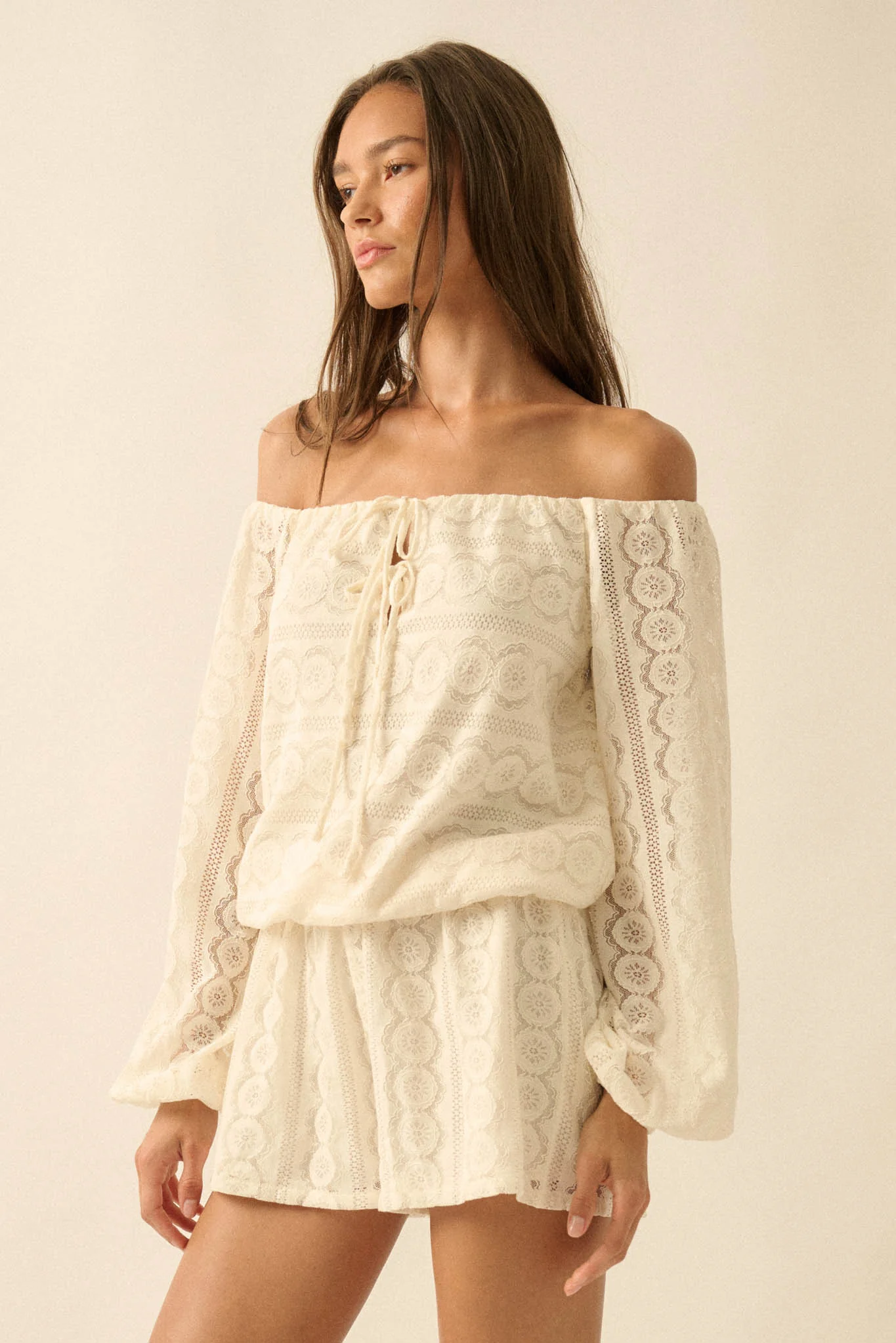 Sweet Daydream Lace Off-Shoulder Long-Sleeve Romper - Image 5