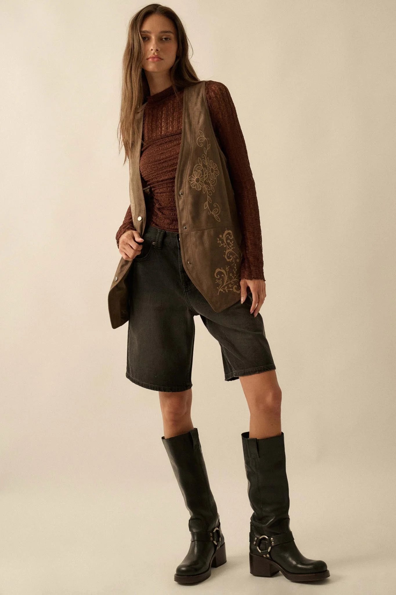 Sweet Meadow Floral-Embroidered Vegan Suede Vest - Image 21