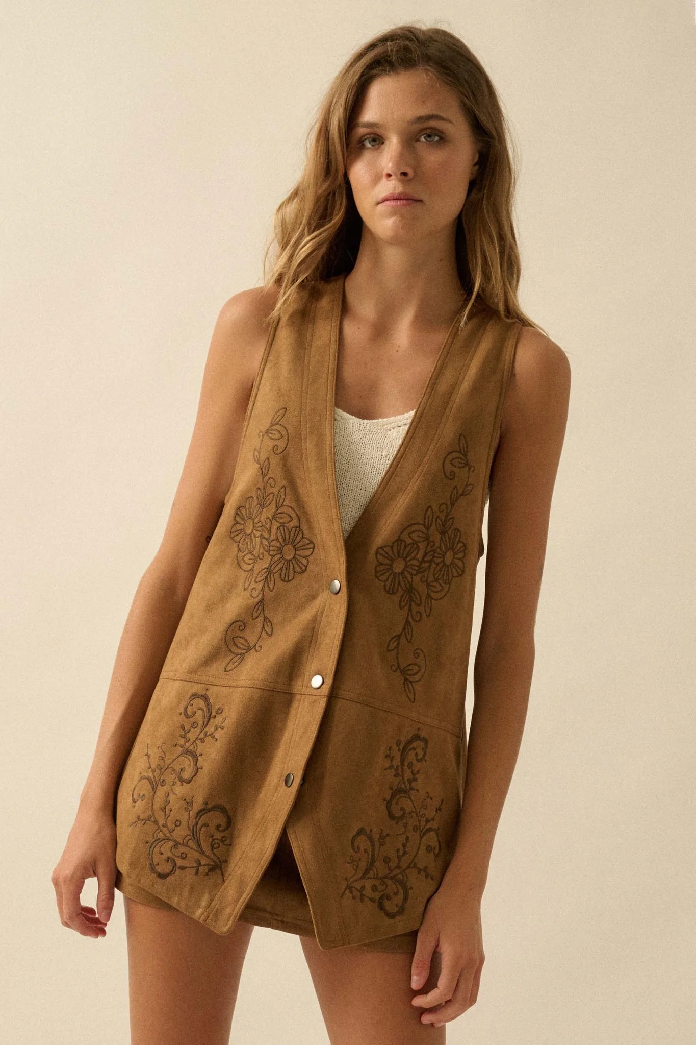 Sweet Meadow Floral-Embroidered Vegan Suede Vest - Image 4