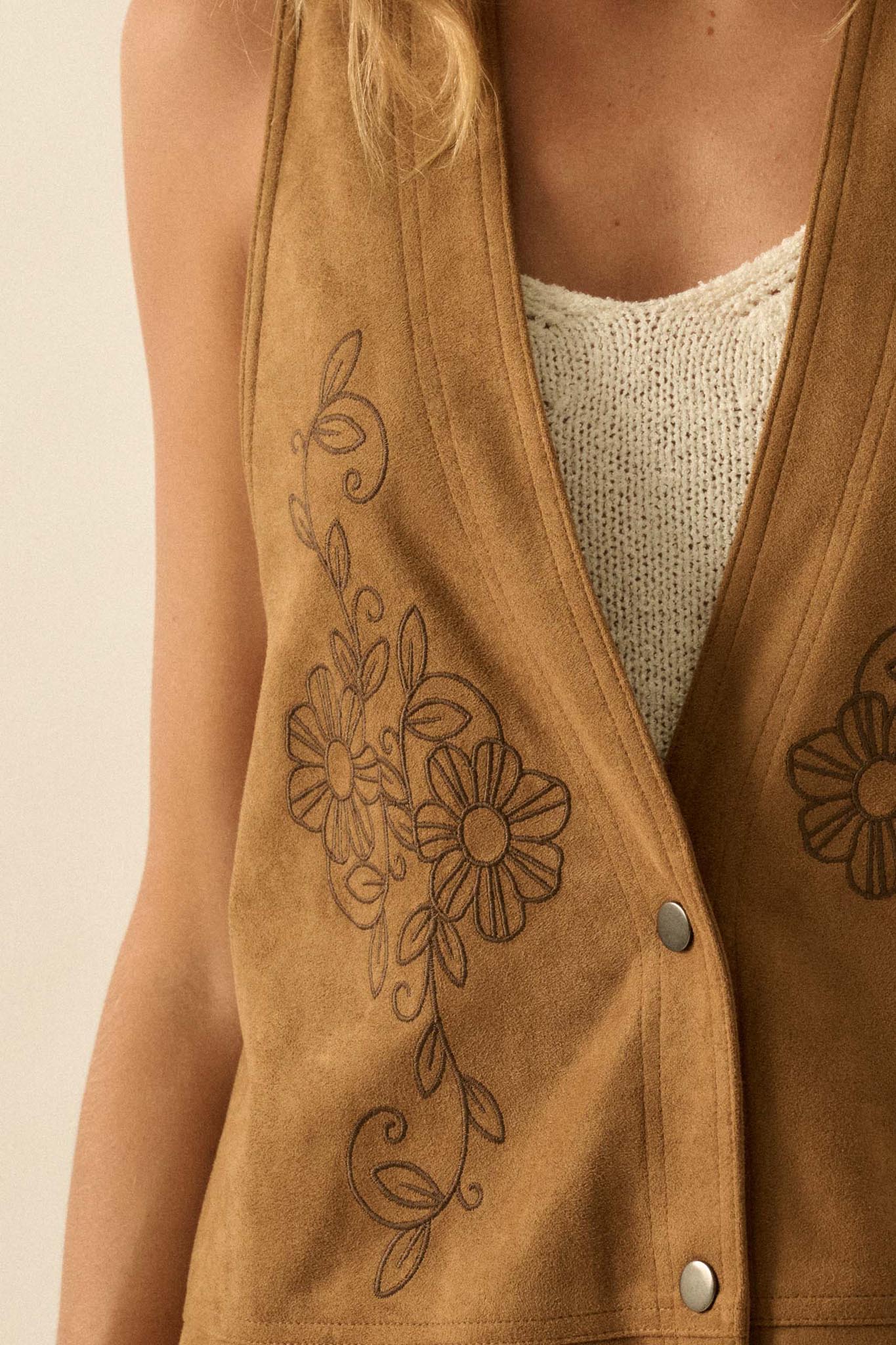 Sweet Meadow Floral-Embroidered Vegan Suede Vest - Image 5