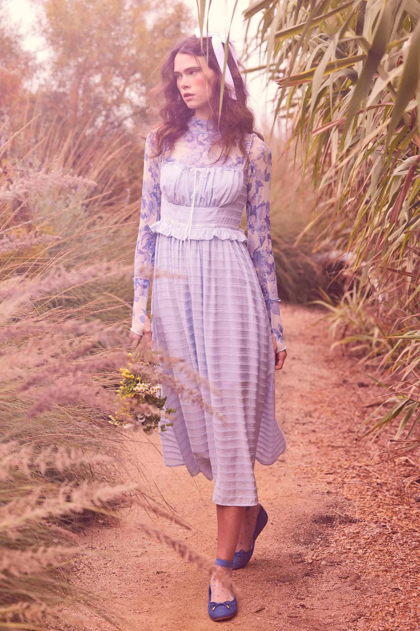 Sweet Prelude Striped Ribbon-Trim Midi Dress - Image 2