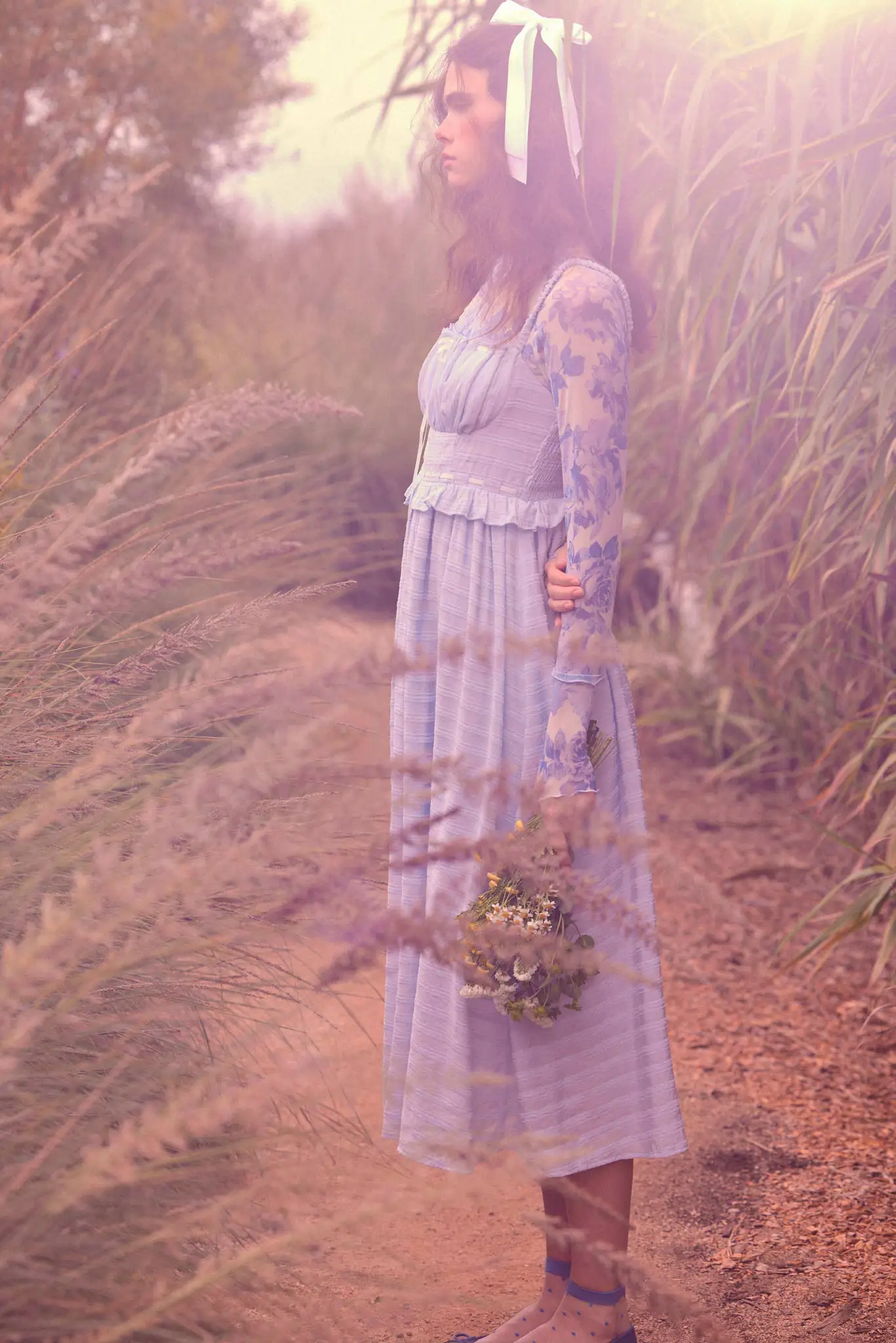 Sweet Prelude Striped Ribbon-Trim Midi Dress - Image 3