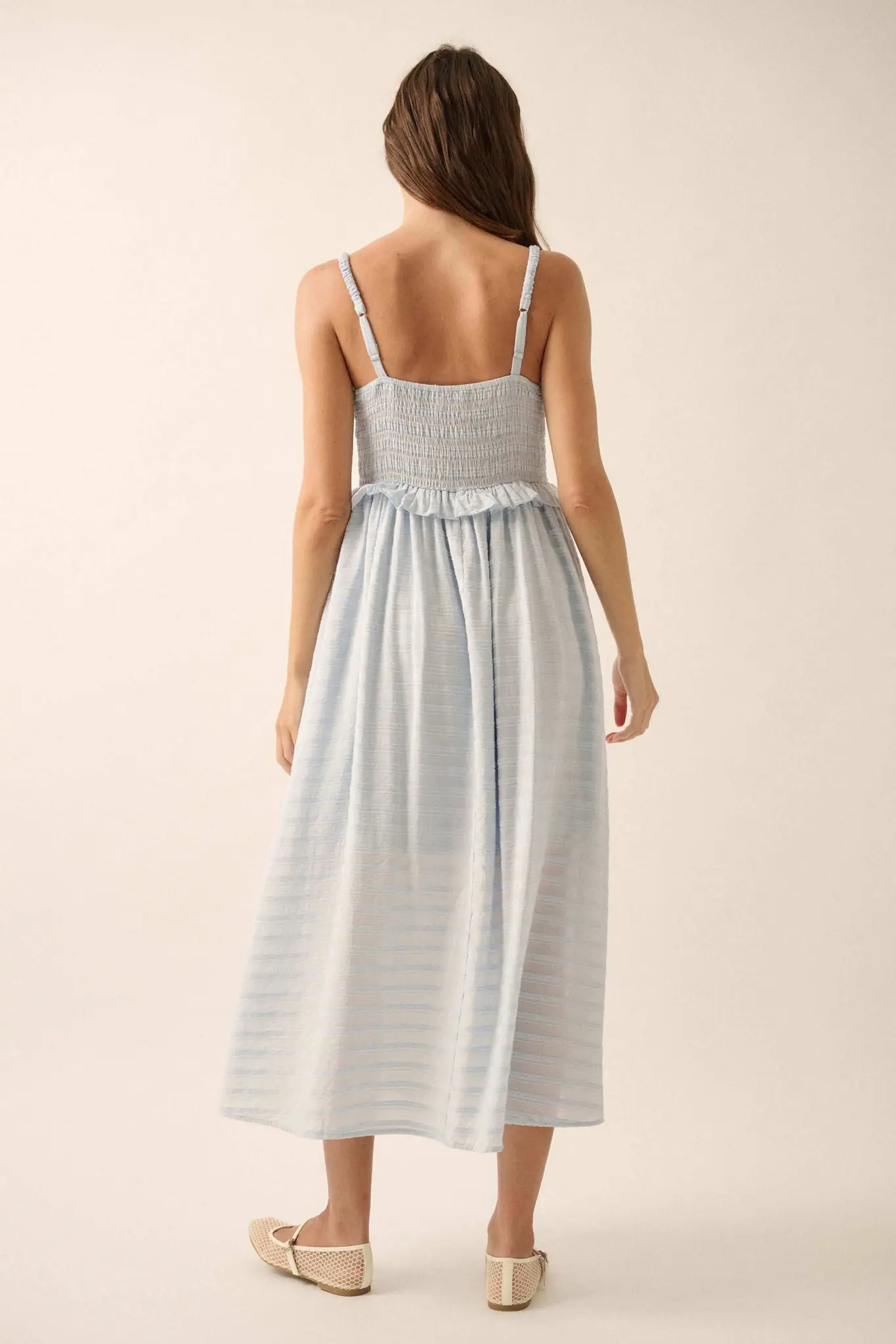 Sweet Prelude Striped Ribbon-Trim Midi Dress - Image 9