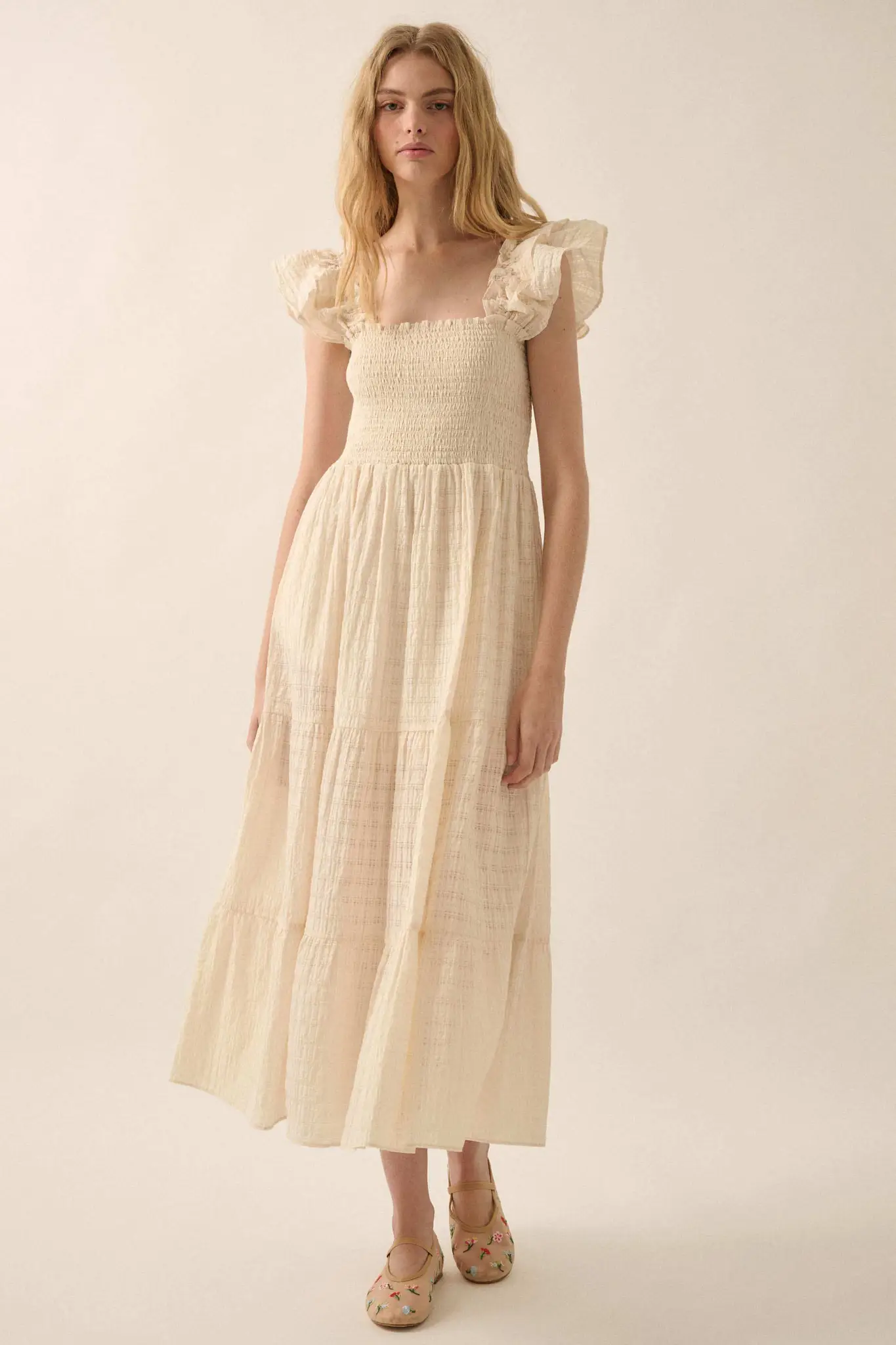 Sweet Sensation Ruffled Paid Tiered Midi Dress - Image 2