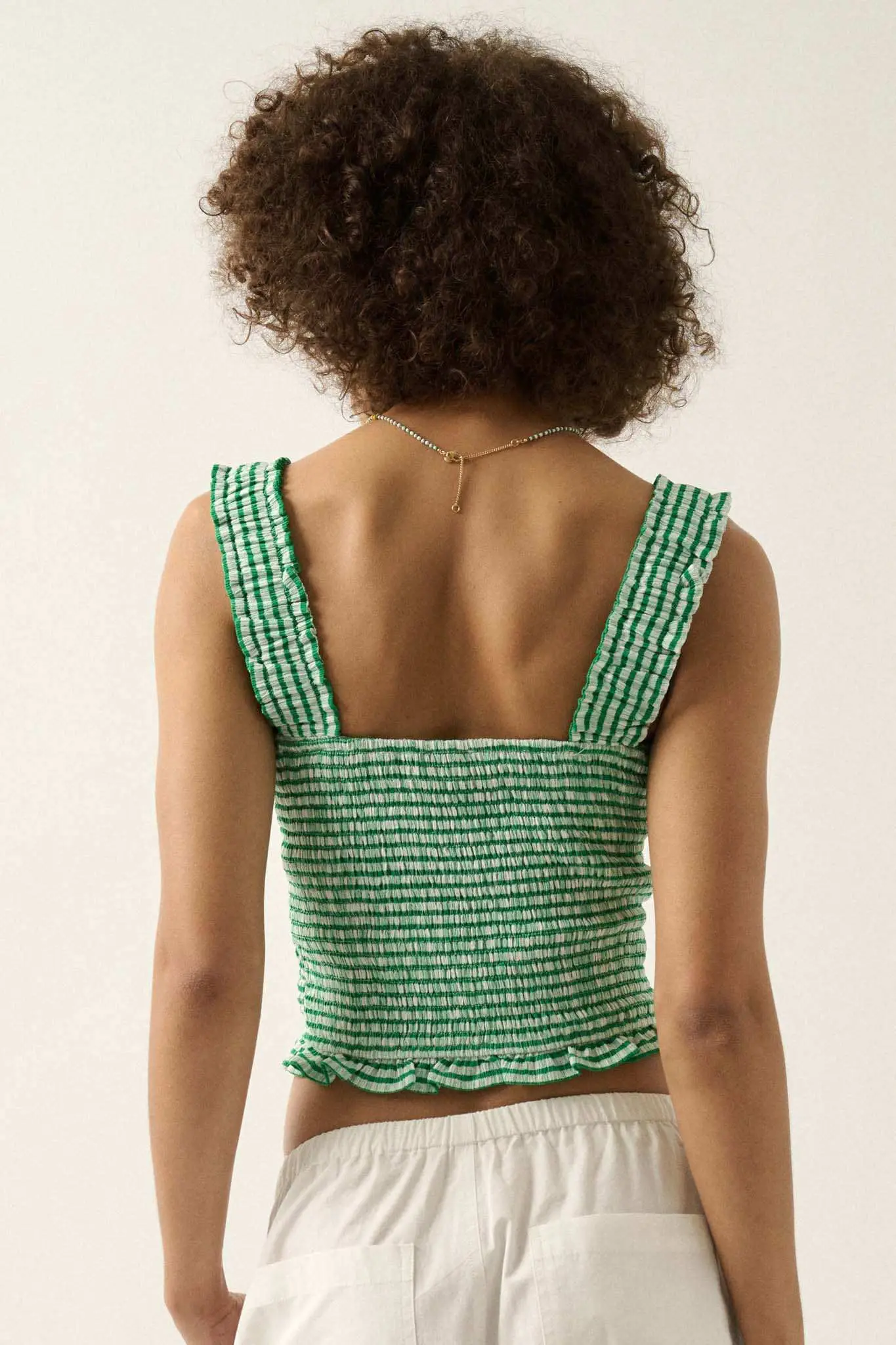Sweet Shop Smocked Gingham Cropped Tank Top - Image 2