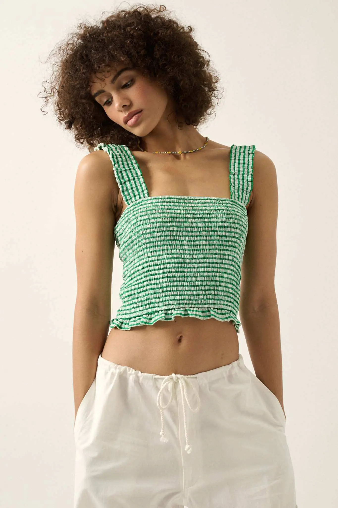 Sweet Shop Smocked Gingham Cropped Tank Top - Image 3