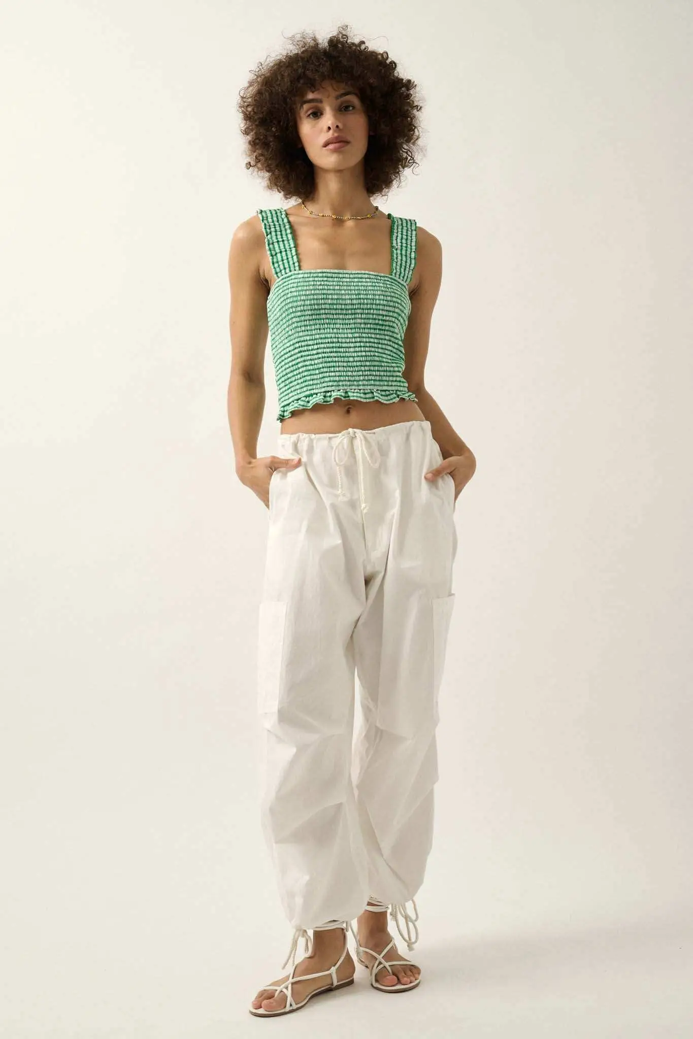 Sweet Shop Smocked Gingham Cropped Tank Top - Image 4