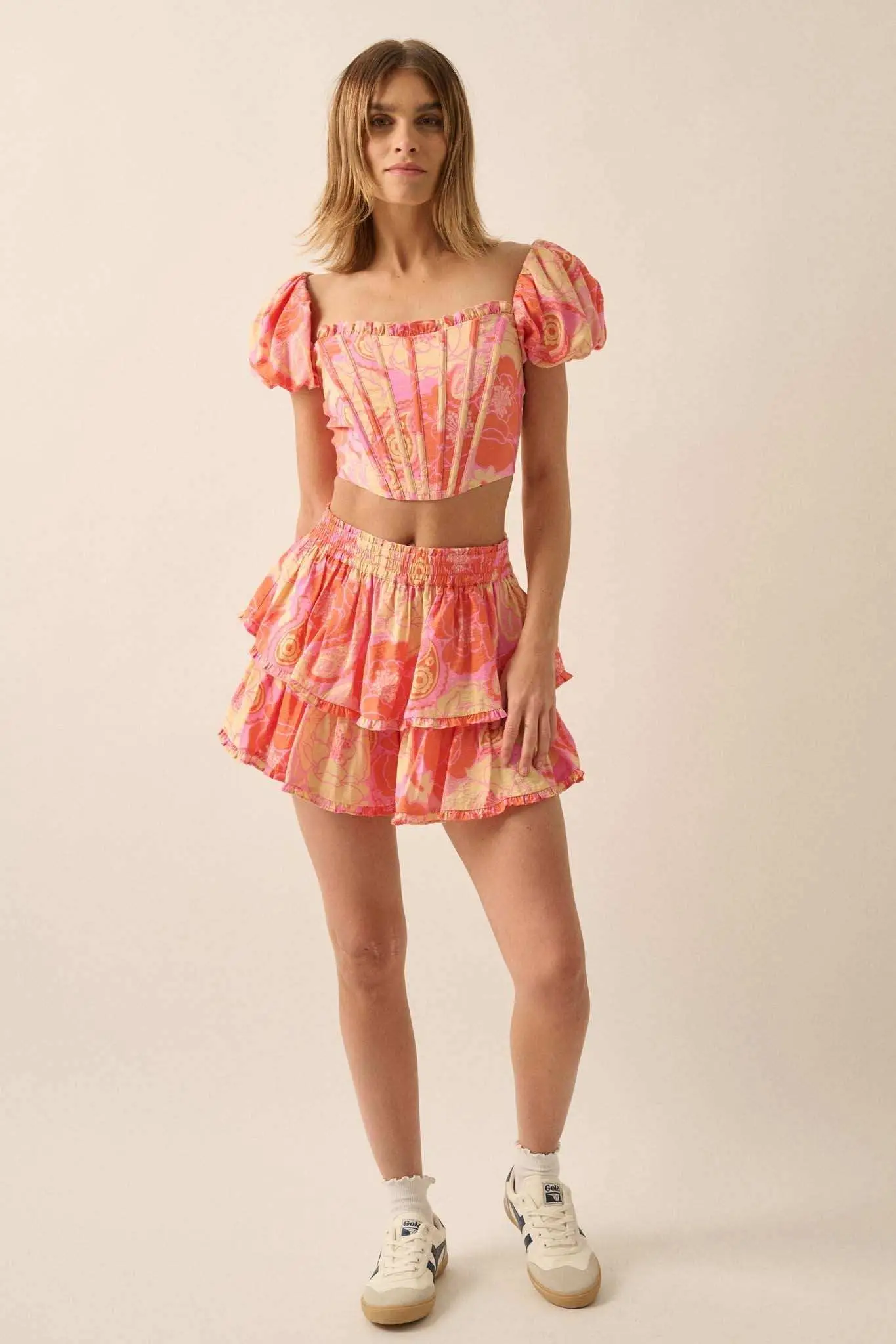 Sweet Sorbet Floral Paisley Puff-Sleeve Corset Top - Image 5
