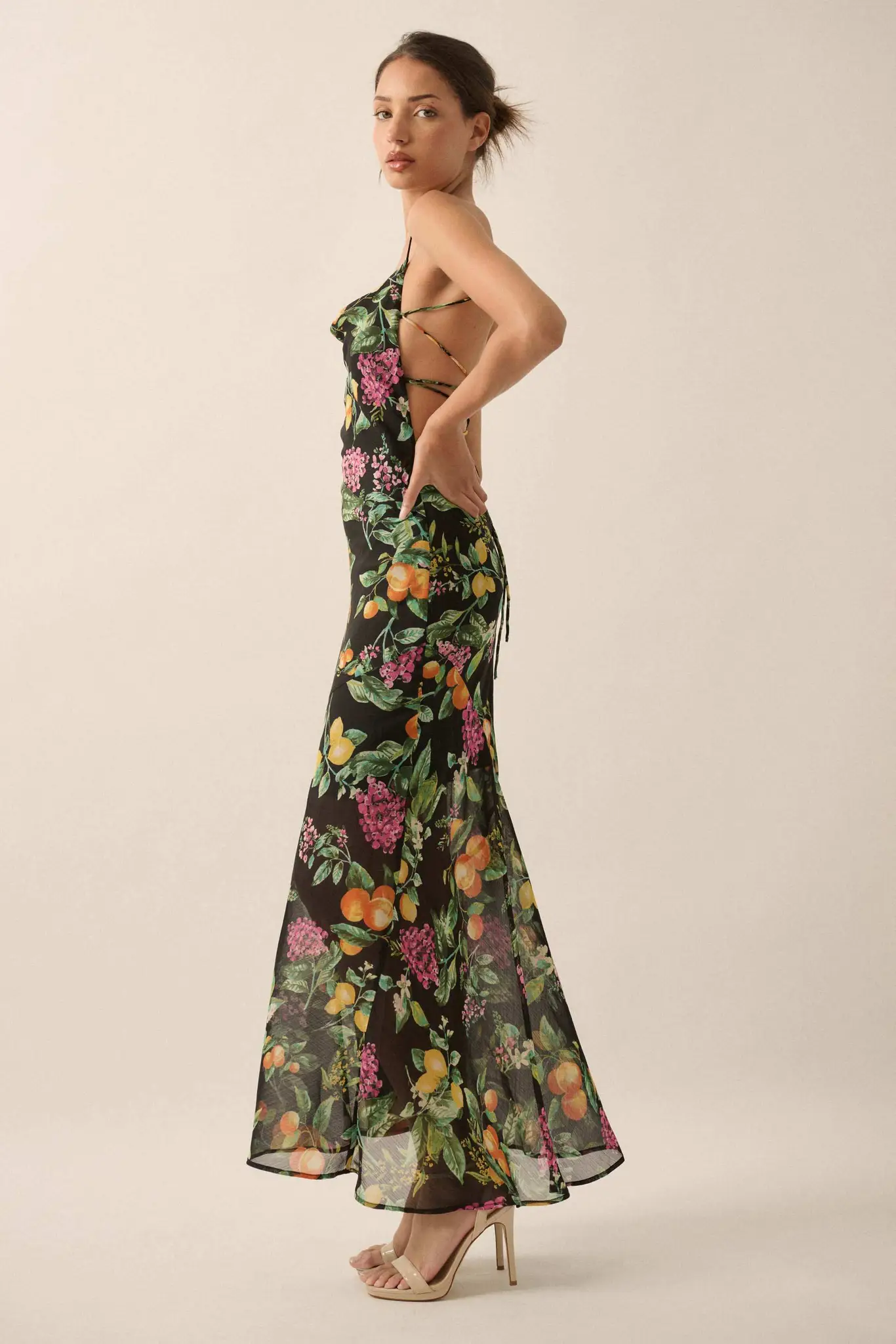 Sweet Succulence Fruit-Print Open-Back Maxi Dress - Image 11