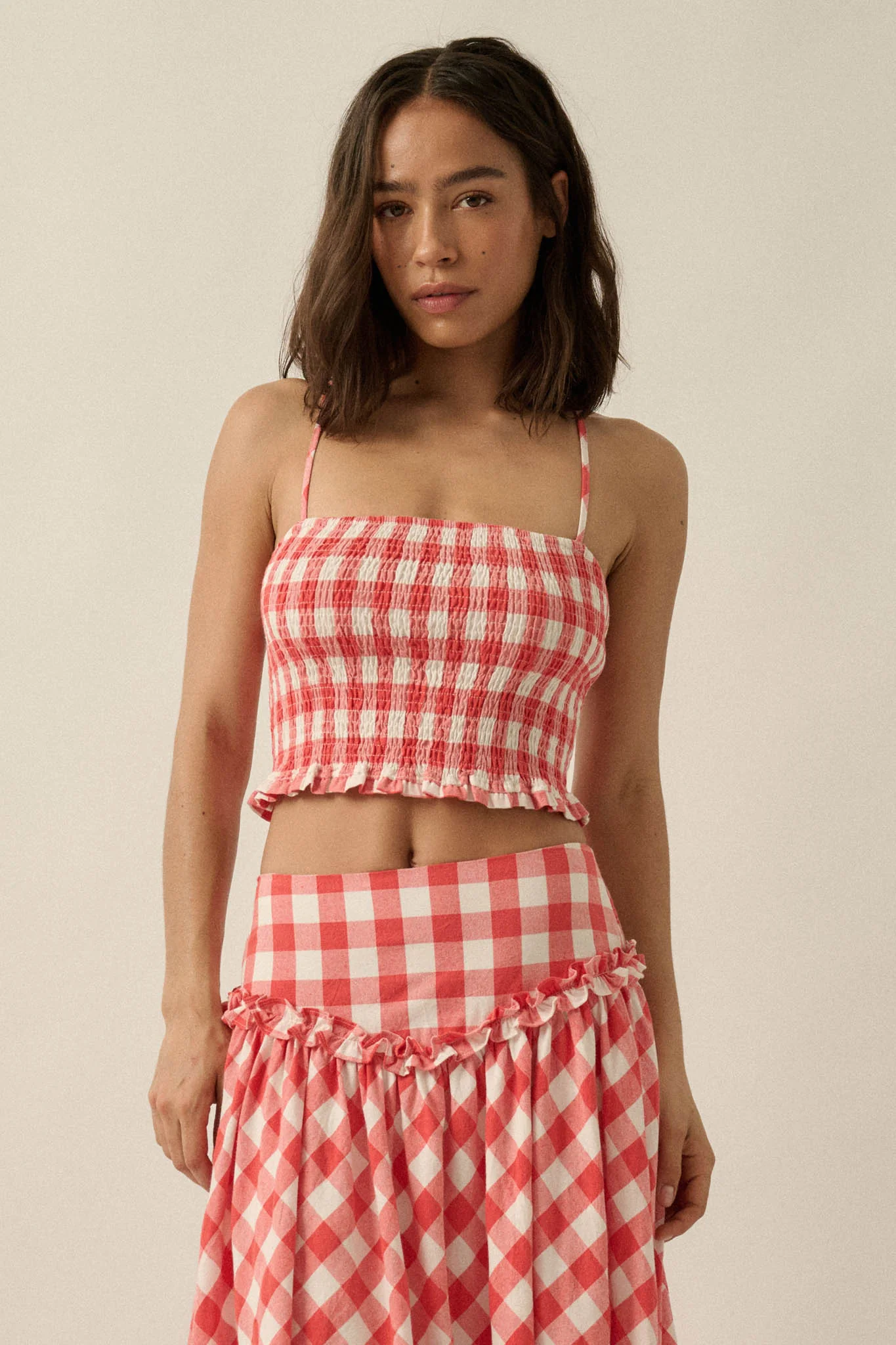 Sweet Surprise Gingham Plaid Smocked Cami Top - Image 10