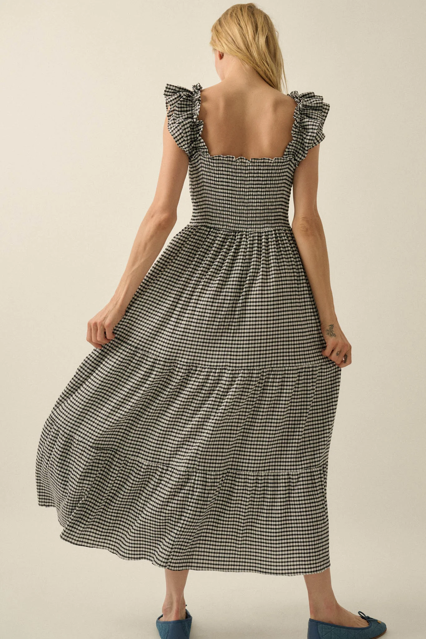 Sweet Treat Smocked Gingham Ruffle Midi Dress - Image 12