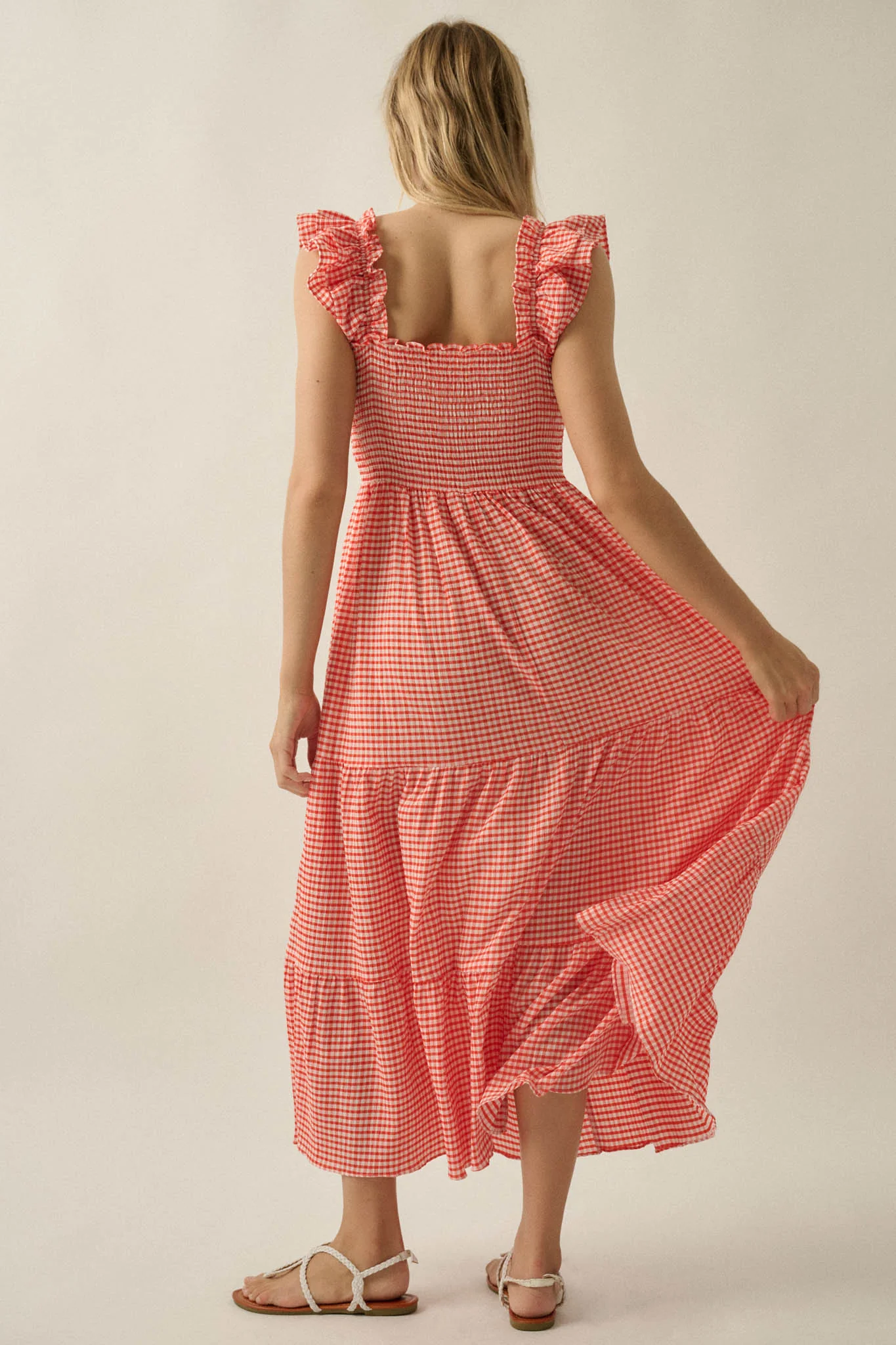Sweet Treat Smocked Gingham Ruffle Midi Dress - Image 18