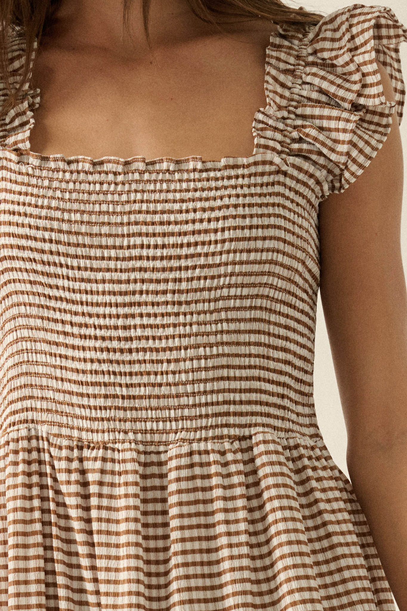 Sweet Treat Smocked Gingham Ruffle Midi Dress - Image 5