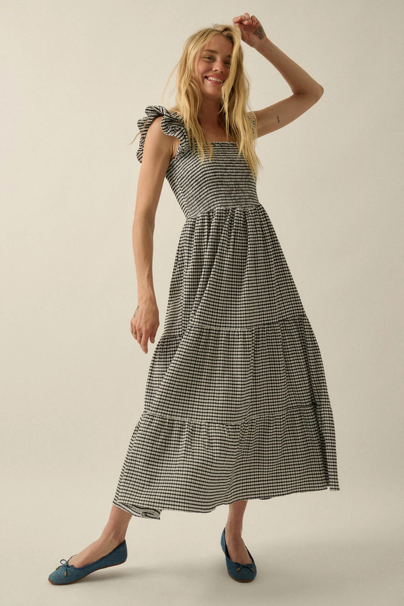 Sweet Treat Smocked Gingham Ruffle Midi Dress - Image 7