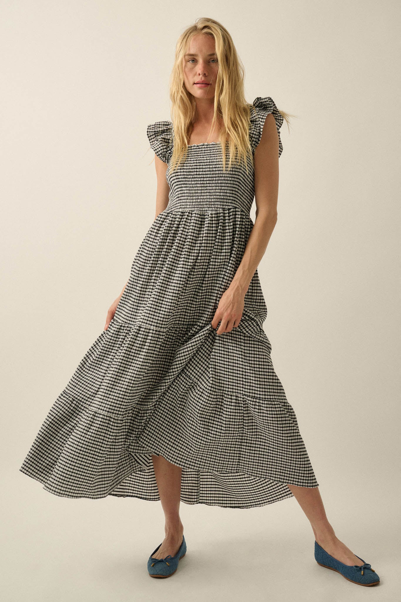 Sweet Treat Smocked Gingham Ruffle Midi Dress - Image 9