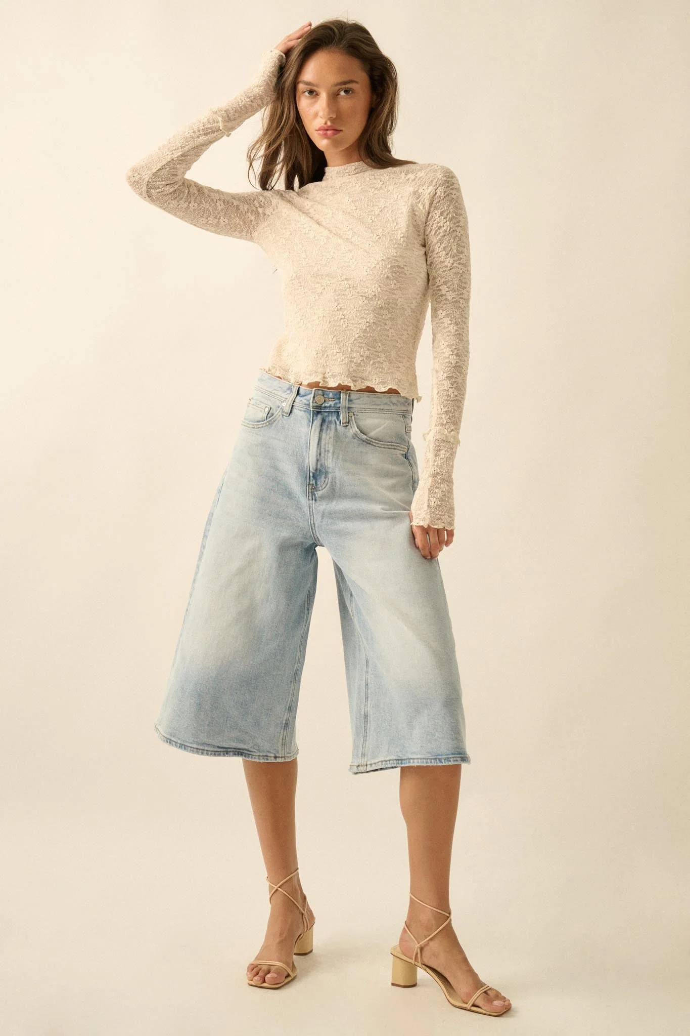 Sweetest Thing Floral Lace Mock-Neck Thumbhole Top - Image 6