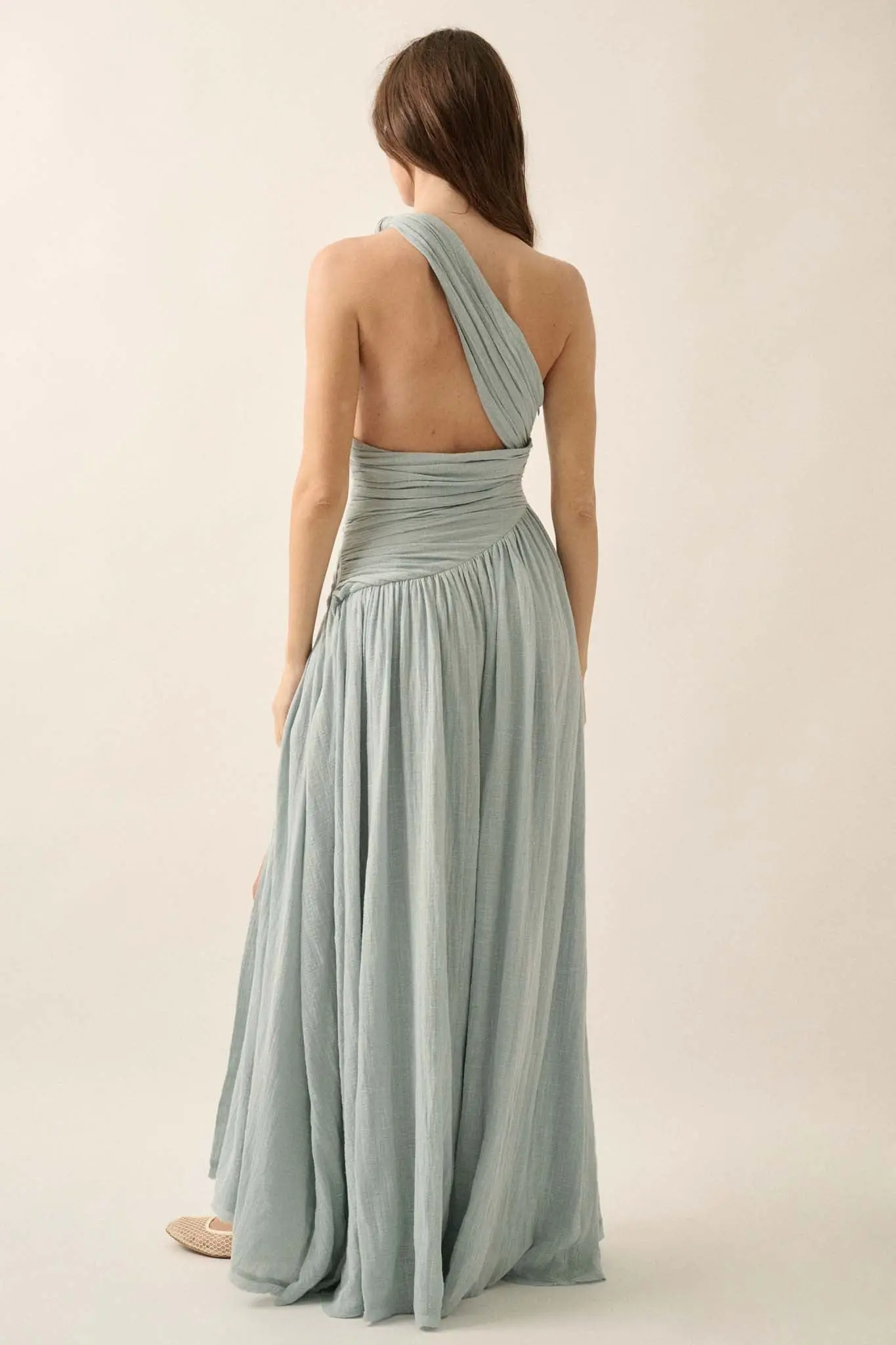 Swept Away Textured Cotton One-Shoulder Maxi Dress - Image 15