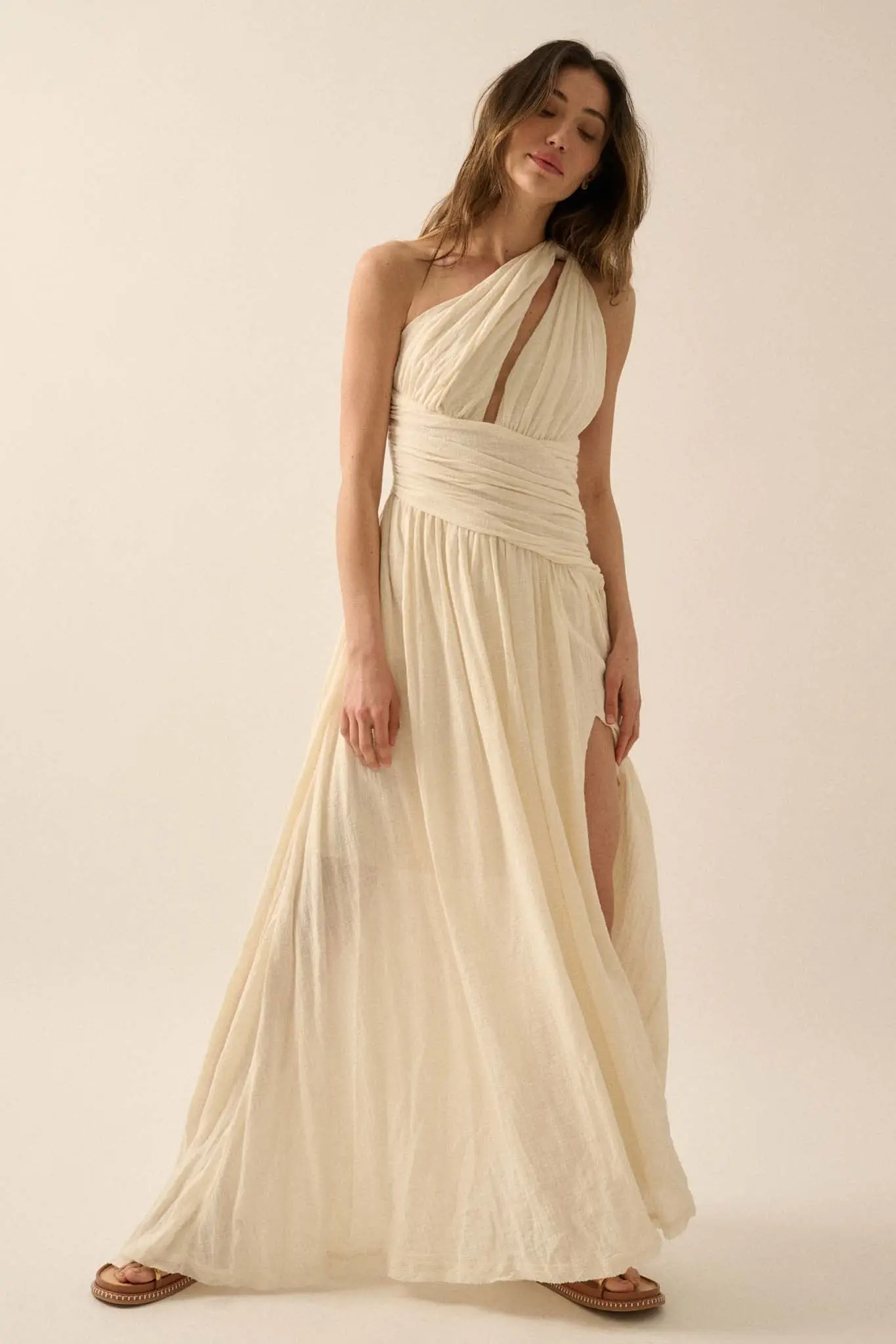 Swept Away Textured Cotton One-Shoulder Maxi Dress - Image 6