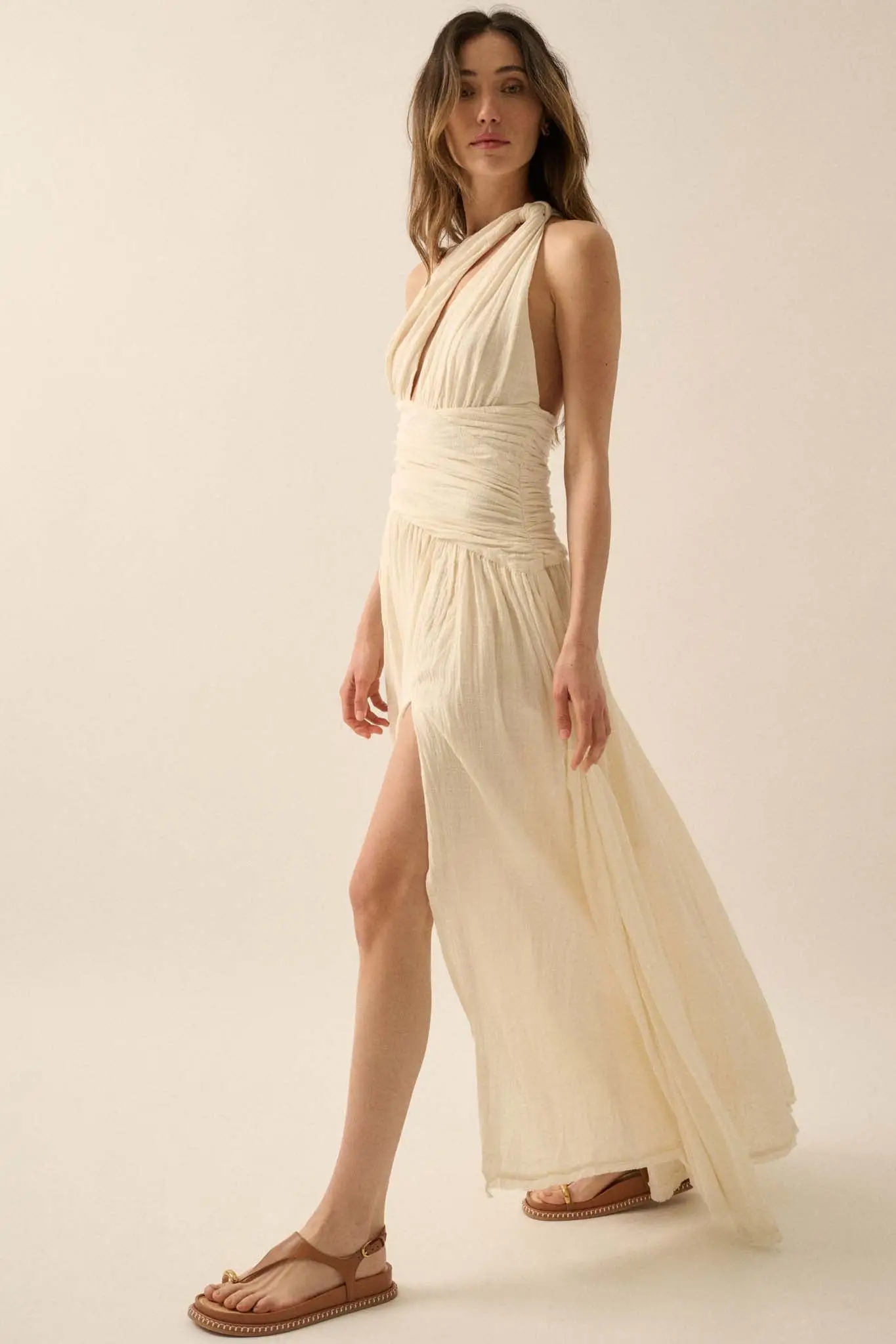 Swept Away Textured Cotton One-Shoulder Maxi Dress - Image 8