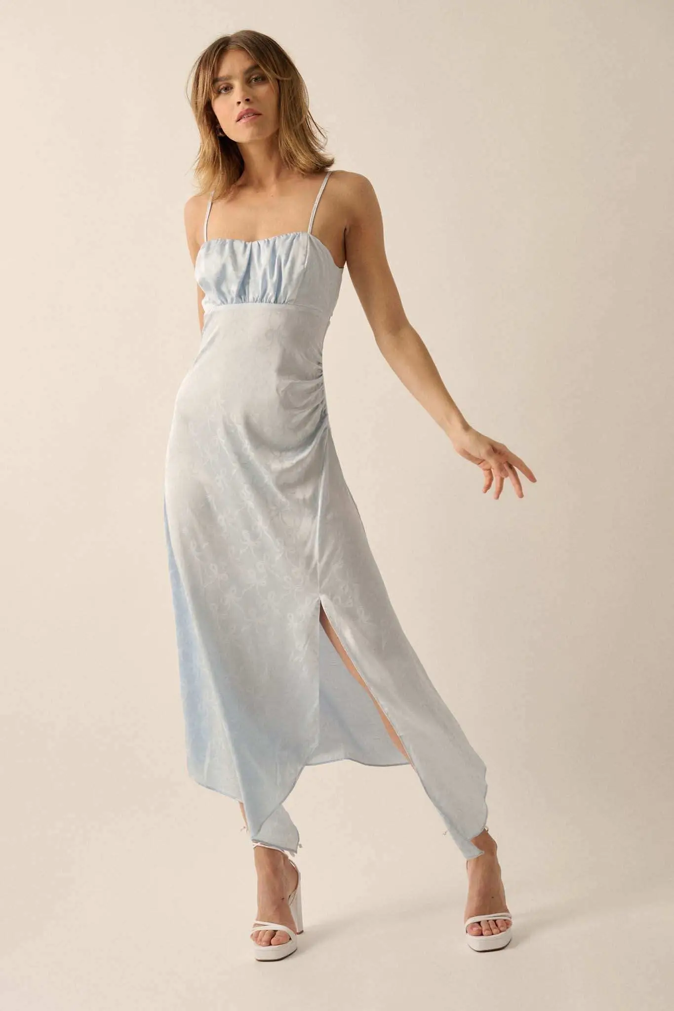 Take a Bow Satin Jacquard Asymmetrical Midi Dress - Image 5