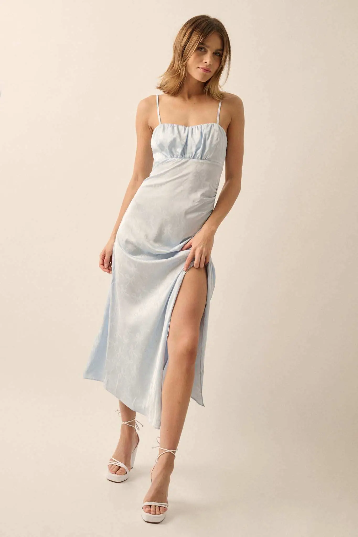 Take a Bow Satin Jacquard Asymmetrical Midi Dress - Image 6