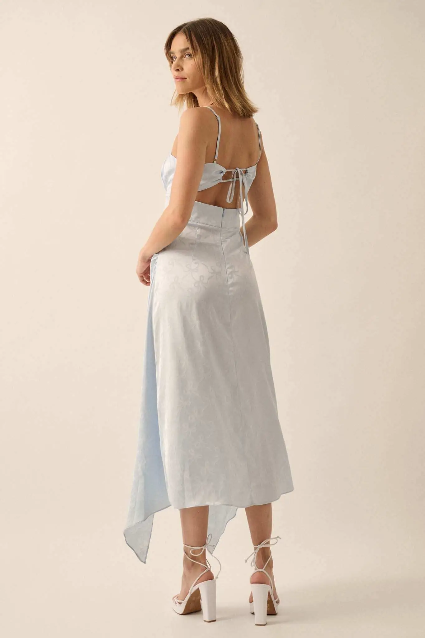 Take a Bow Satin Jacquard Asymmetrical Midi Dress - Image 8