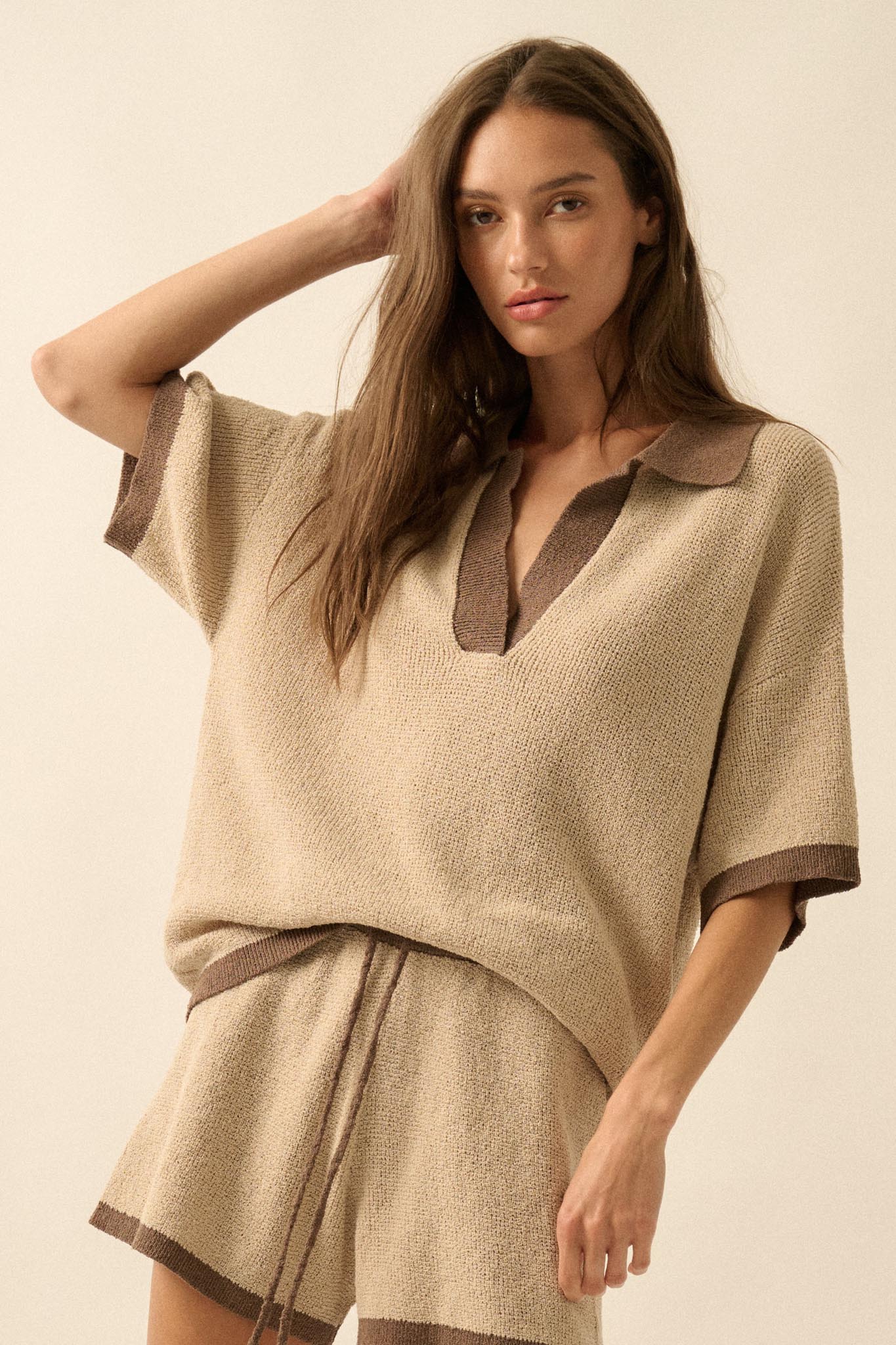 Take It Easy Contrast Knit Short-Sleeve Sweater - Image 10