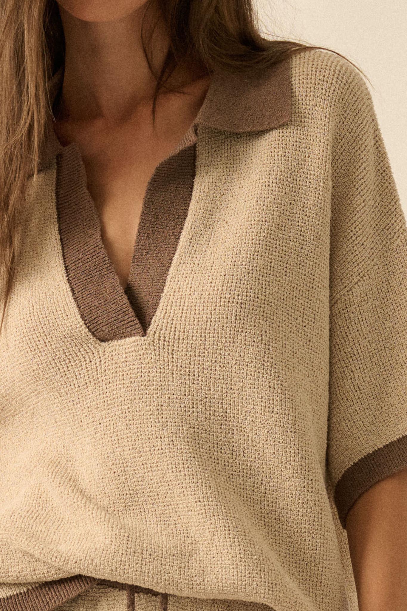 Take It Easy Contrast Knit Short-Sleeve Sweater - Image 11
