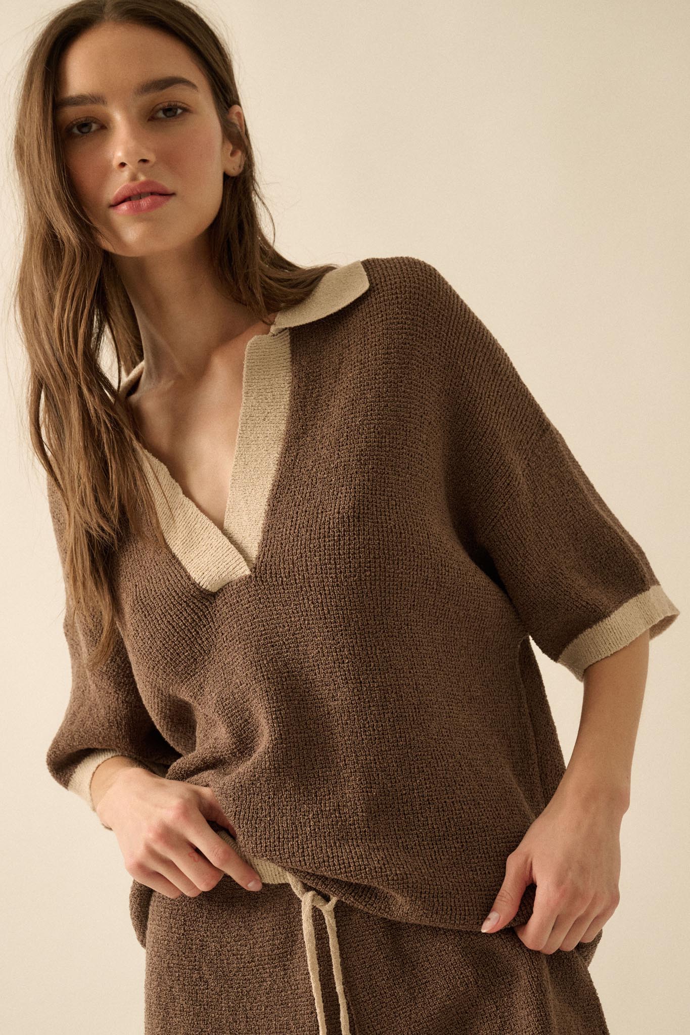 Take It Easy Contrast Knit Short-Sleeve Sweater - Image 16