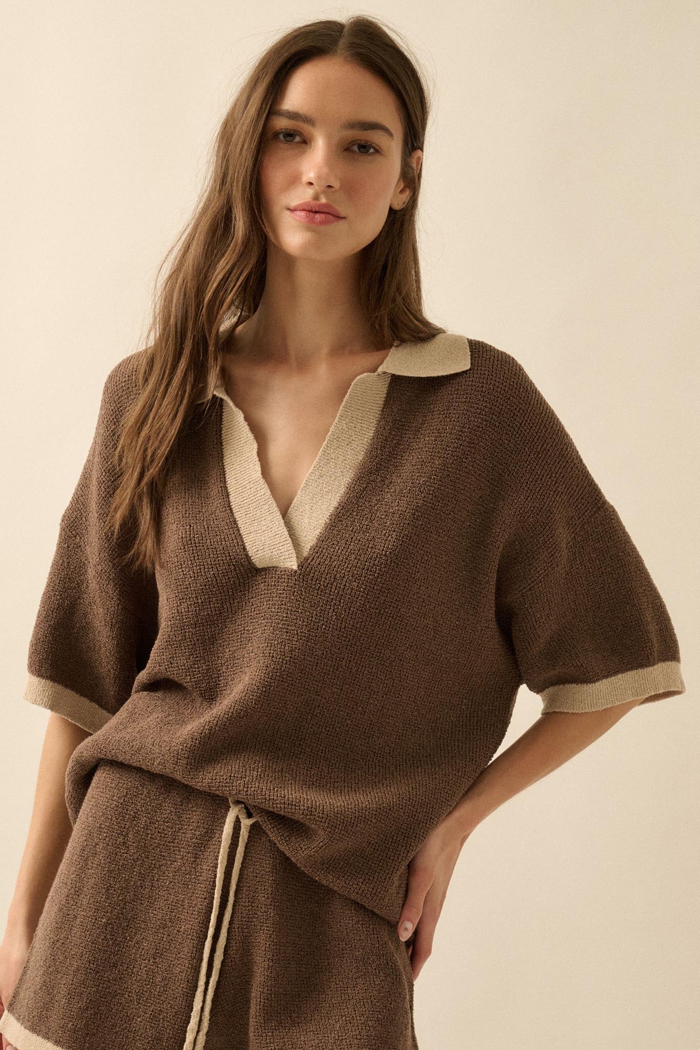 Take It Easy Contrast Knit Short-Sleeve Sweater - Image 19