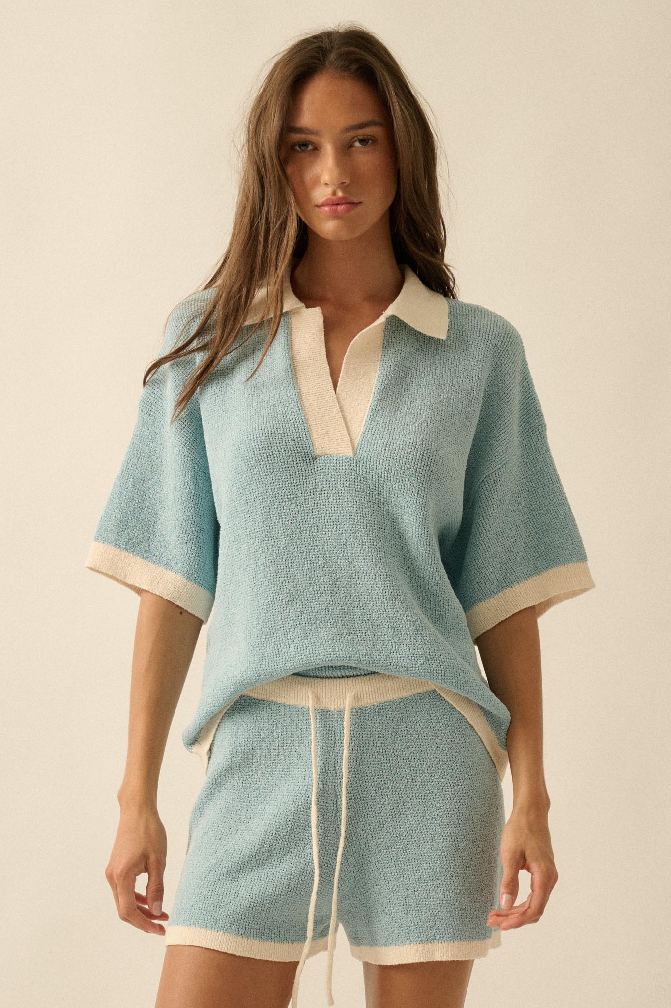 Take It Easy Contrast Knit Short-Sleeve Sweater - Image 4