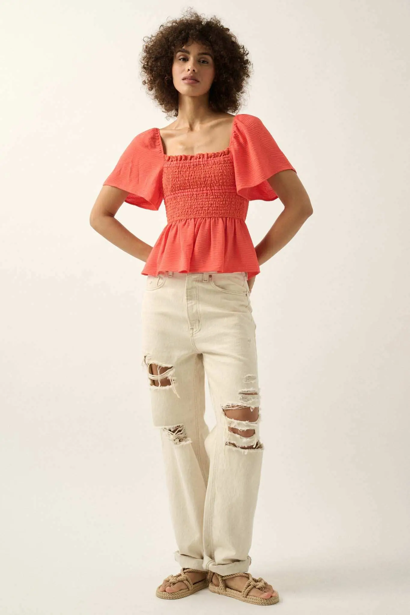 Take It to Heart Smocked Crochet Lace Peasant Top - Image 5