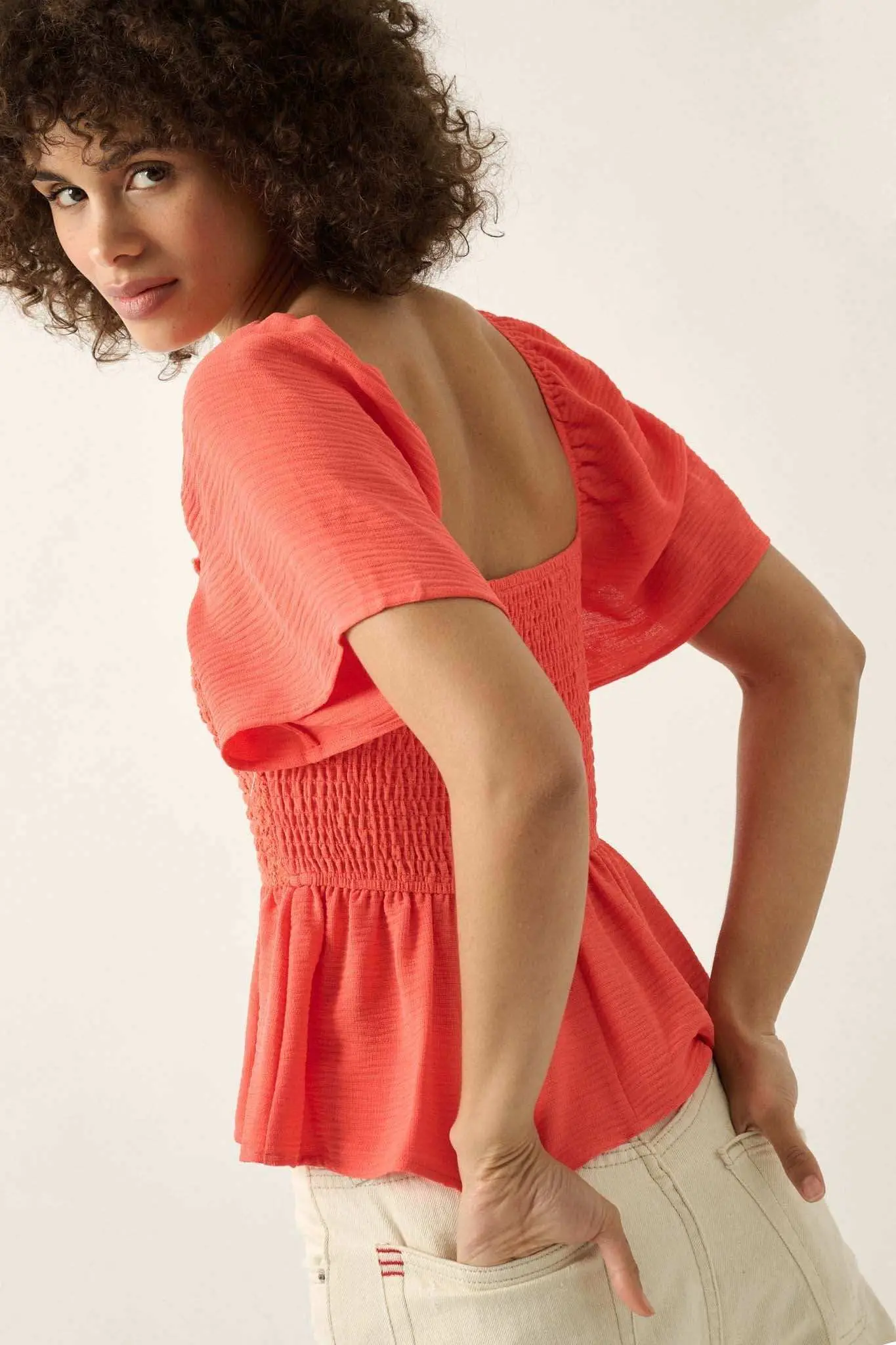 Take It to Heart Smocked Crochet Lace Peasant Top - Image 6